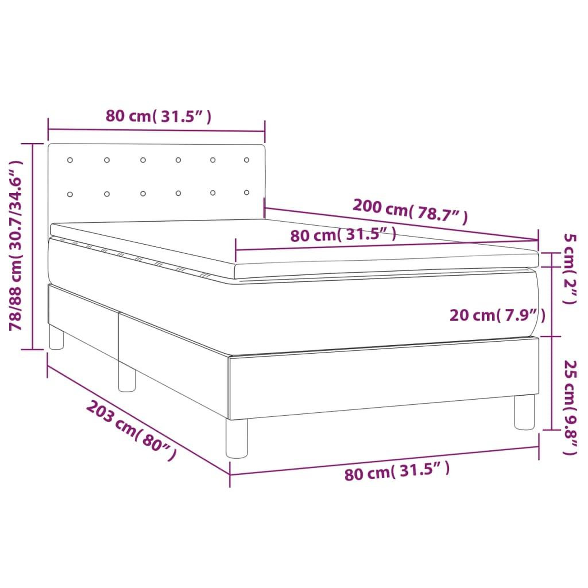 Voir la diapositive 6 : VIDAXL Sommier a lattes de lit avec matelas Bleu 80x200 cm Tissu