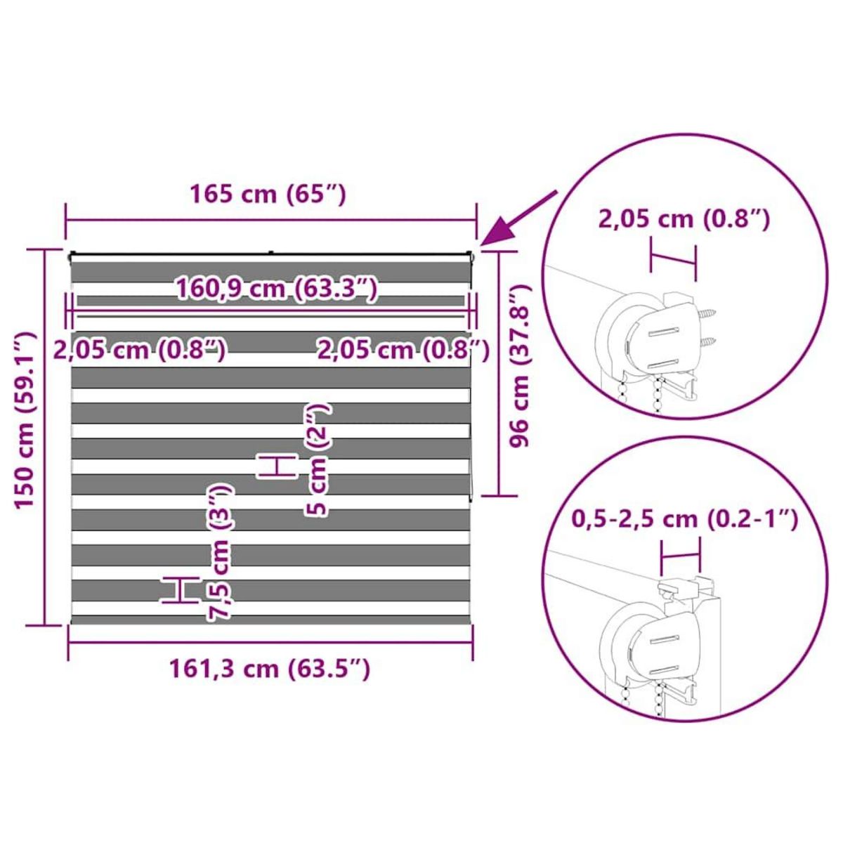 VIDAXL Store zebre marron 165x150cm largeur du tissu 160,9cm polyester