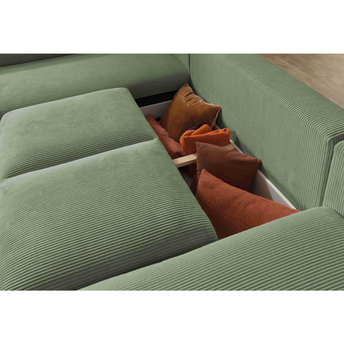 LISA DESIGN Livy - canapé panoramique convertible - avec coffre - en velours côtelé - 7 places - gauche