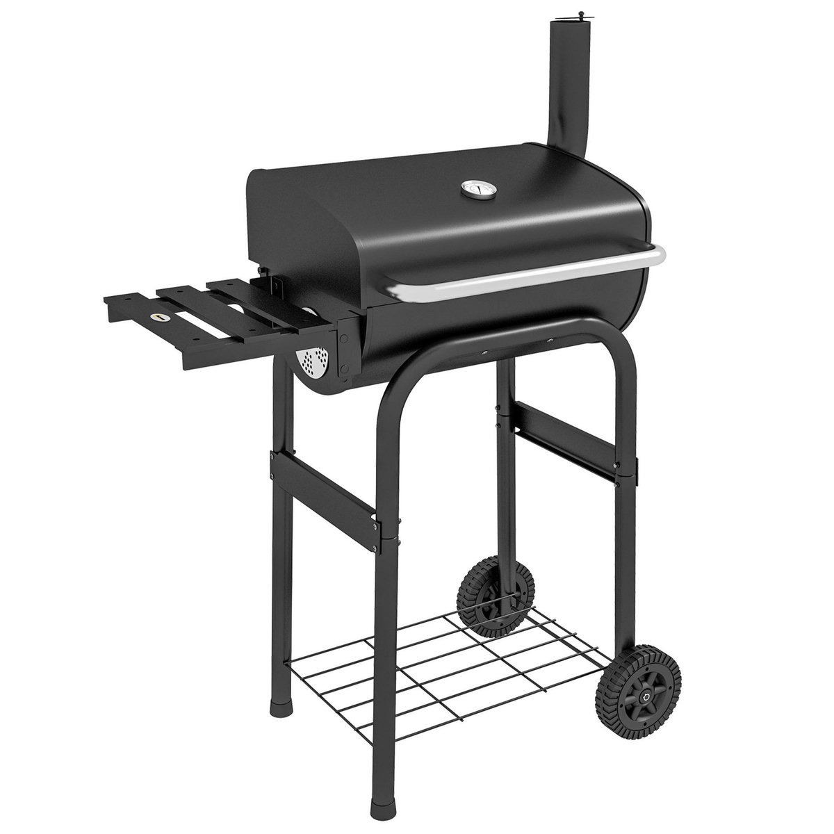 OUTSUNNY Barbecue charbon de bois avec couvercle 2 roues tablette pliable étagère cheminée thermomètre grilles acier chromée