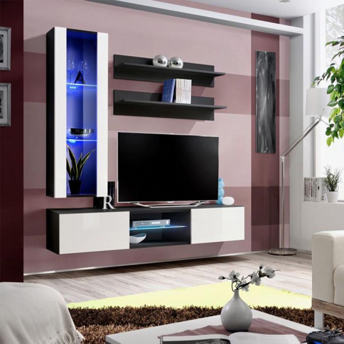 Paris Prix Meuble TV Mural Design  Fly XIX  170cm Blanc & Noir
