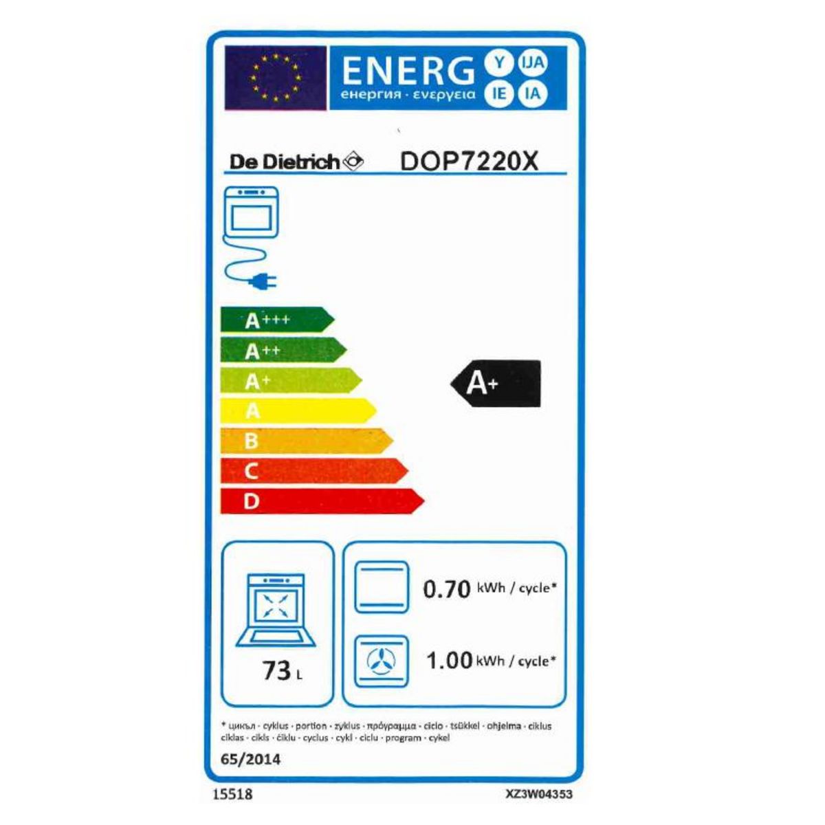 De Dietrich Four intégrable multifonction 73l 60cm pyrolyse noir/inox - dop7220x