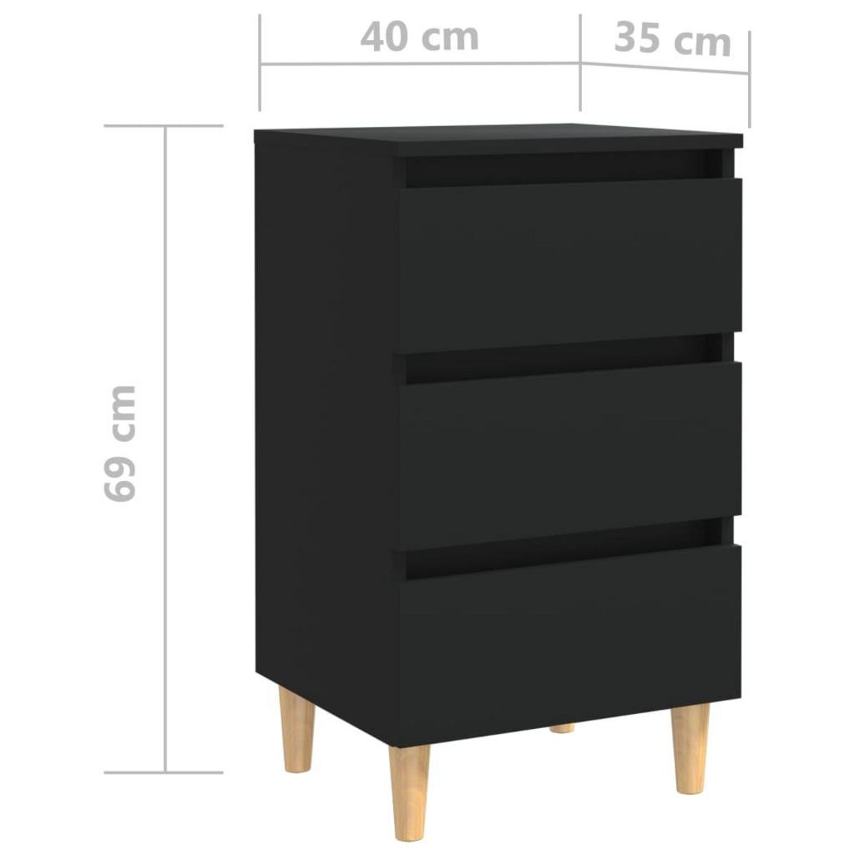 VIDAXL Tables de chevet avec pieds en bois 2 pcs noir 40x35x69 cm