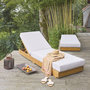 Voir la diapositive 2 : SWEEEK Lot de 2 bains de soleil beige DORINA en acacia et polyester. 3 positions. housse déhoussable. 198 x 62 x 12 cm