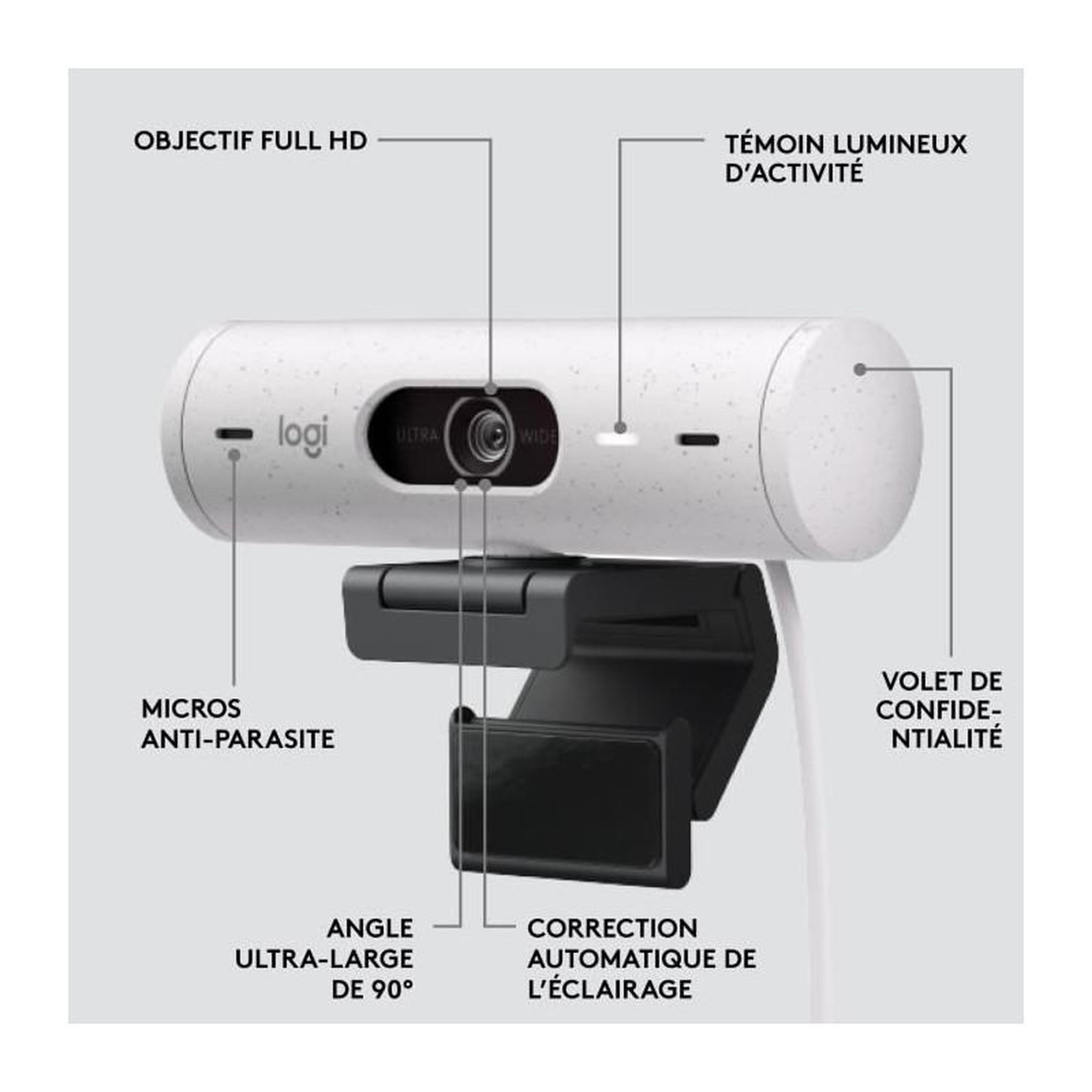 Voir la diapositive 6 : Logitech Logitech - Brio 500 Webcam HD avec Expo Auto - Blanc