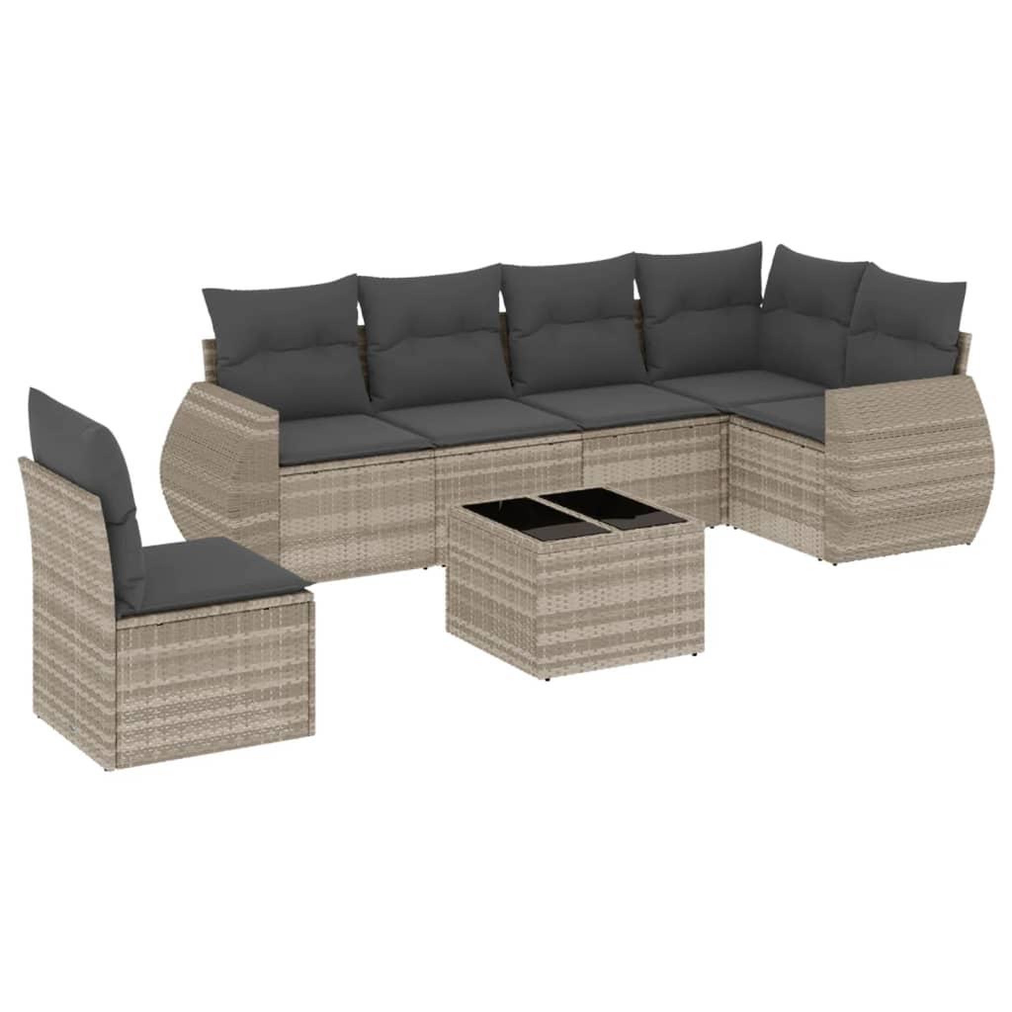 Voir la diapositive 2 : VIDAXL Salon de jardin avec coussins 7 pcs gris clair resine tressee