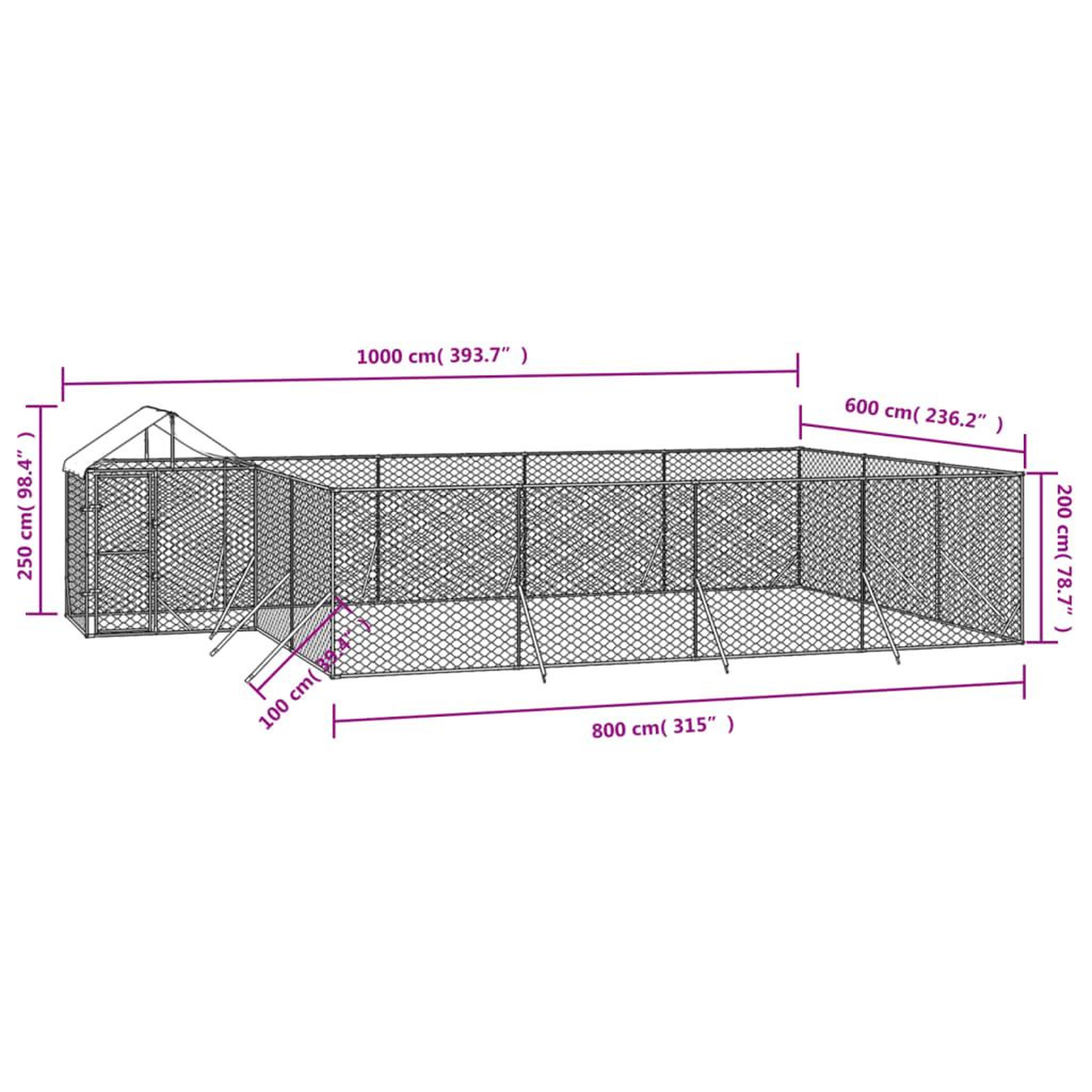 Voir la diapositive 4 : VIDAXL Chenil d'exterieur pour chiens avec toit argente 10x6x2,5 m