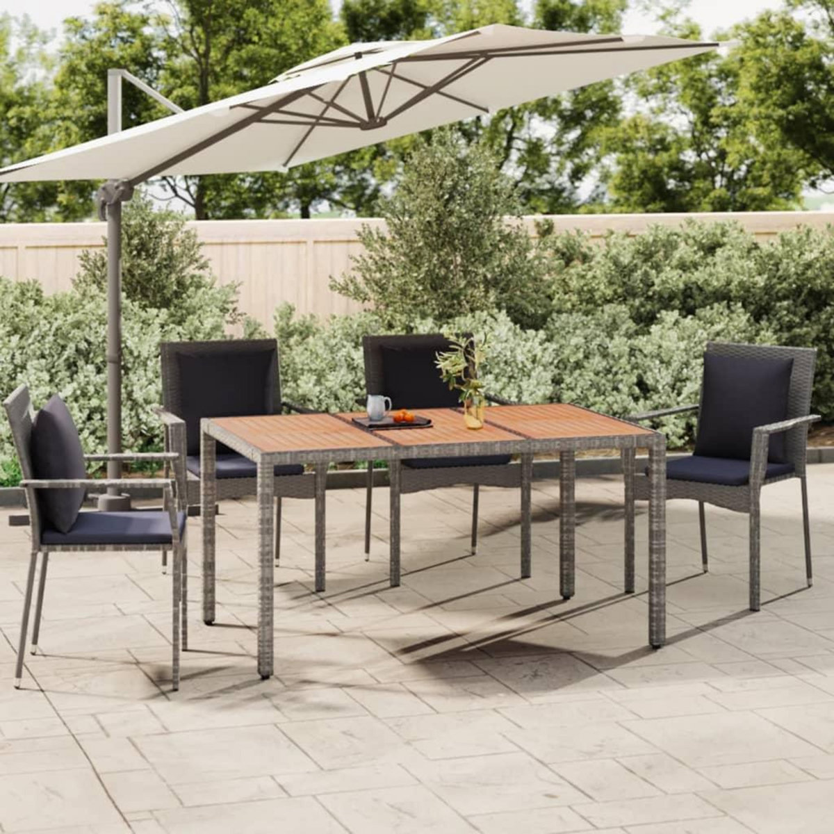 VIDAXL Table de jardin et dessus en bois Gris Resine tressee et acacia