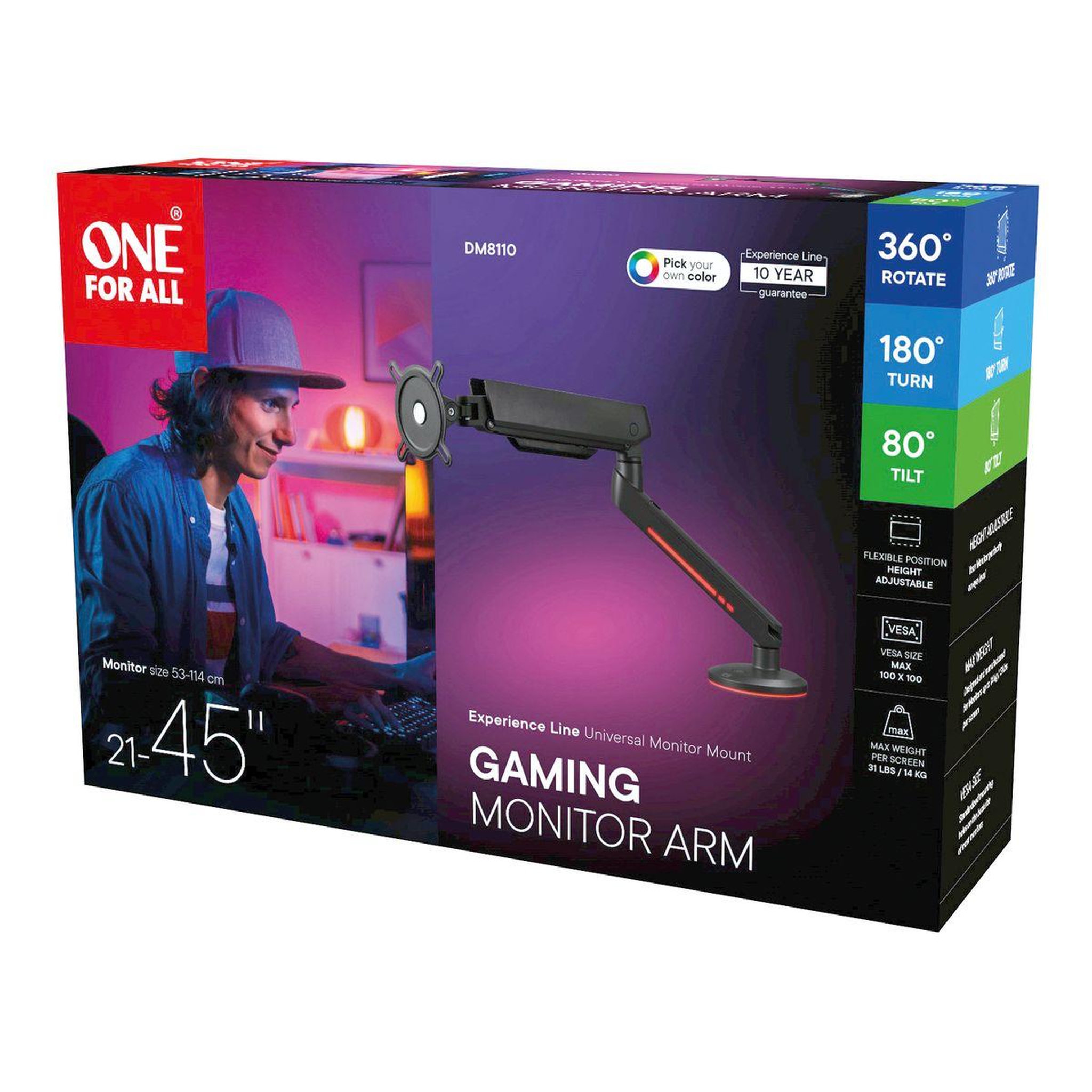 One For All Support écran pc écran 21/45'' noir rgb inclinable