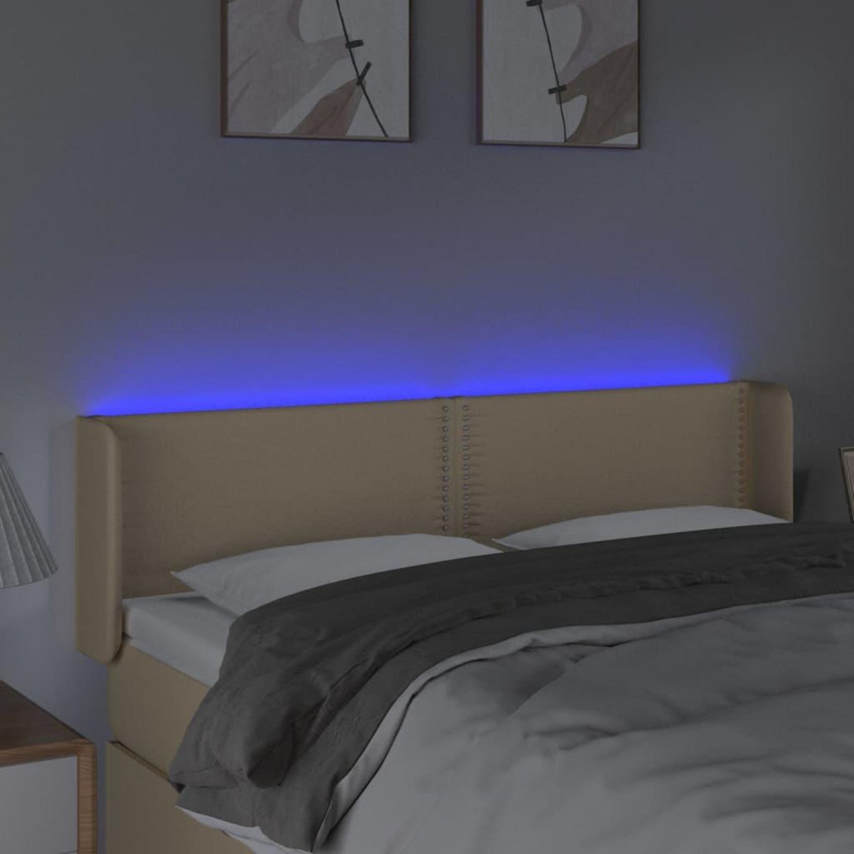 VIDAXL Tete de lit a LED Creme 147x16x78/88 cm Tissu