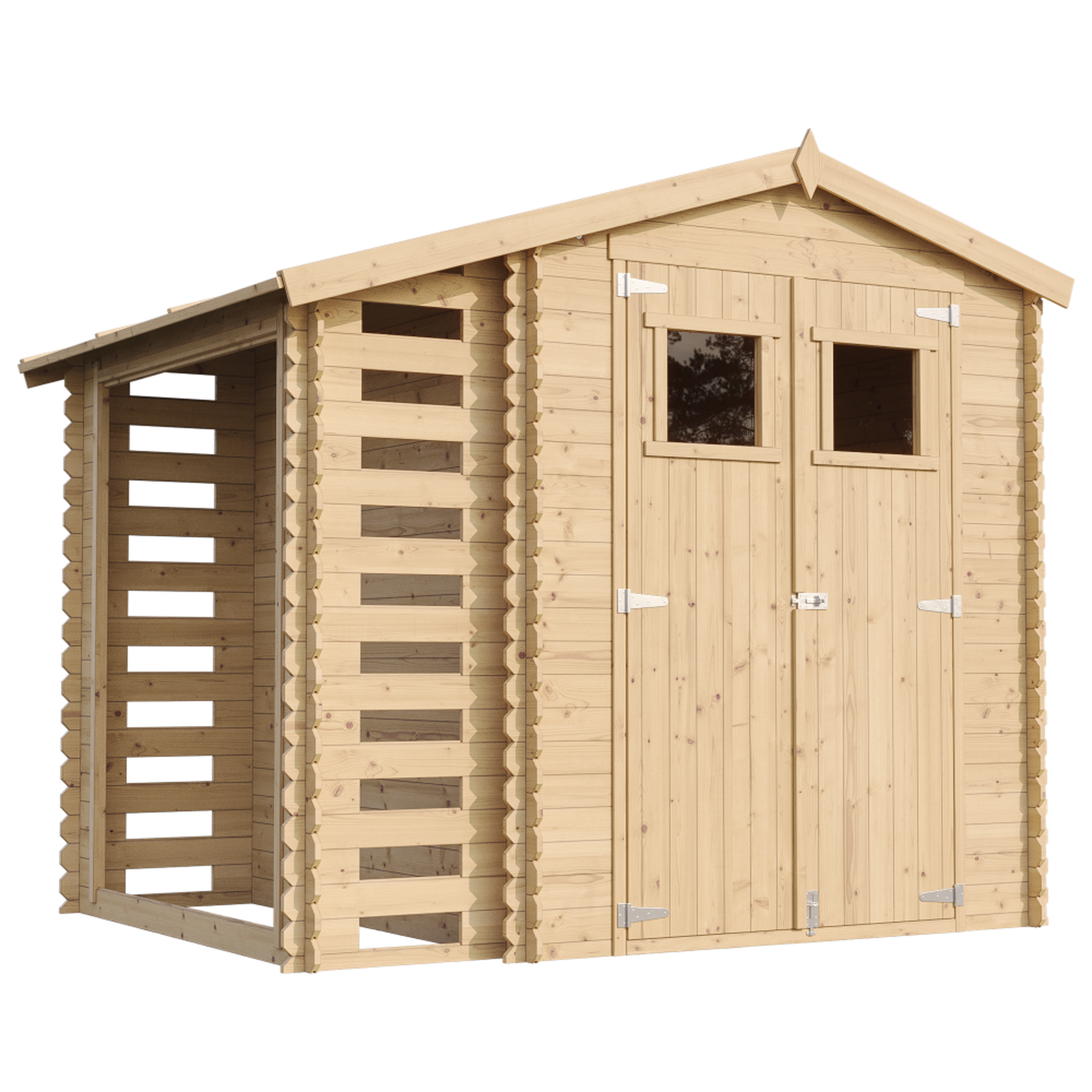 TIMBELA Abri de jardin en bois et range bûches extérieur avec sol traité - 3,53 + 0,97m2 m386+m386g