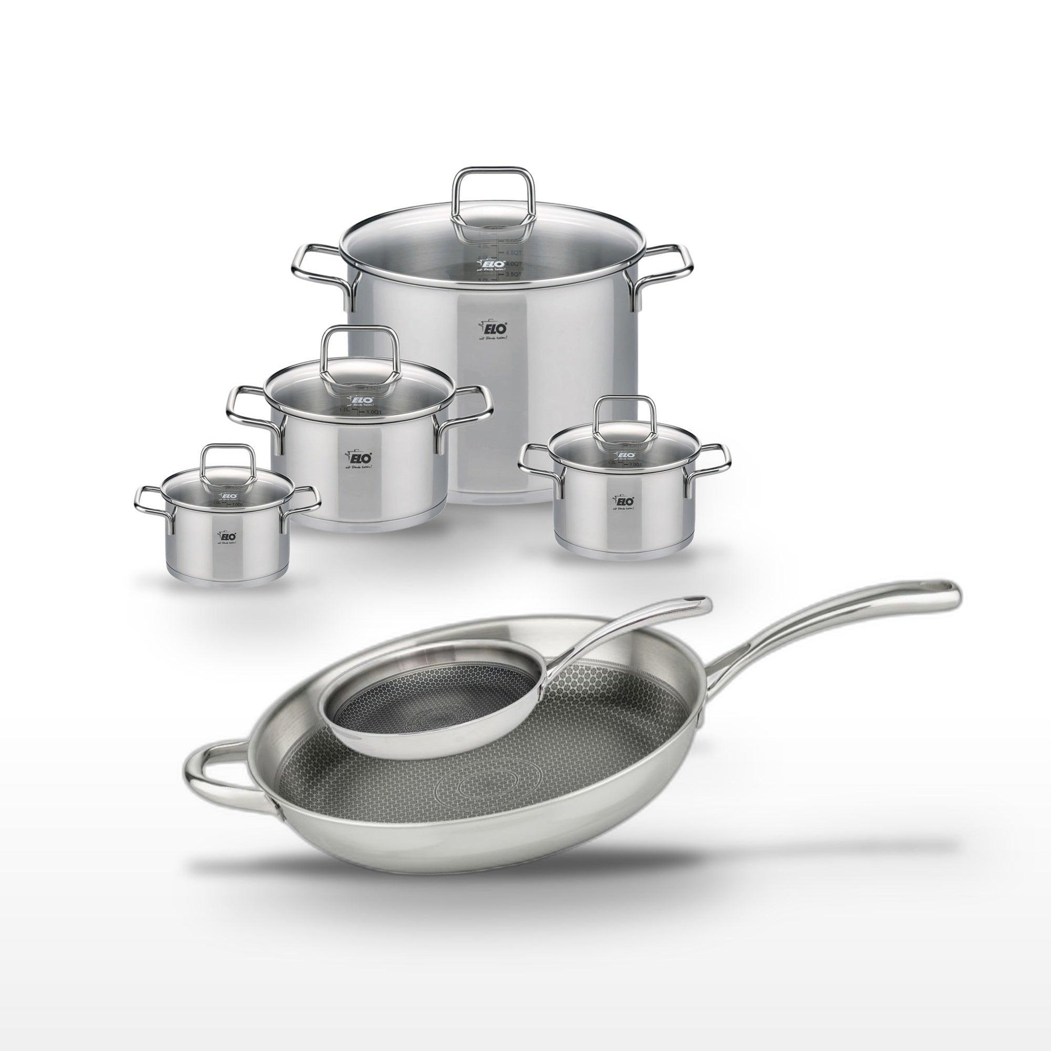 ELO Lot poêles 32cm & 24cm et faitouts 14/16/20/26cm elo relief evolution