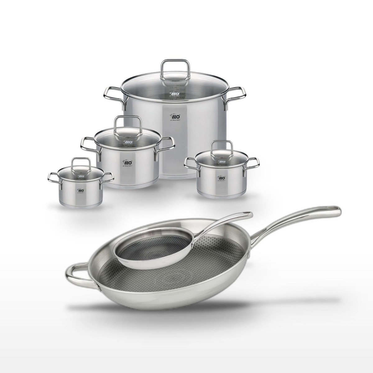 ELO Lot Poêles 32cm & 24cm et Faitouts 14/16/20/26cm Elo Relief Evolution