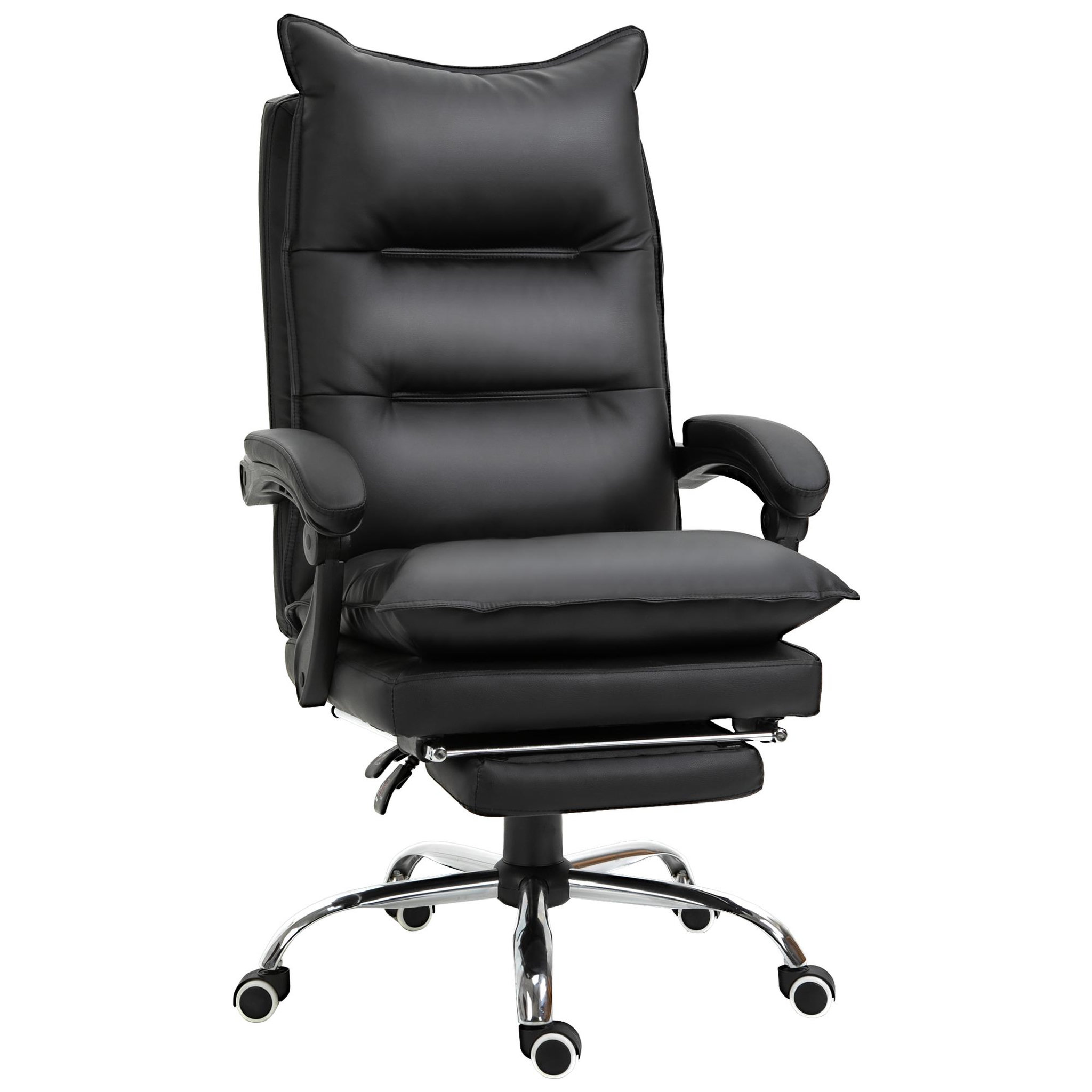 VINSETTO Fauteuil de bureau direction hauteur réglable dossier inclinable repose-pied intégré revêtement synthétique noir