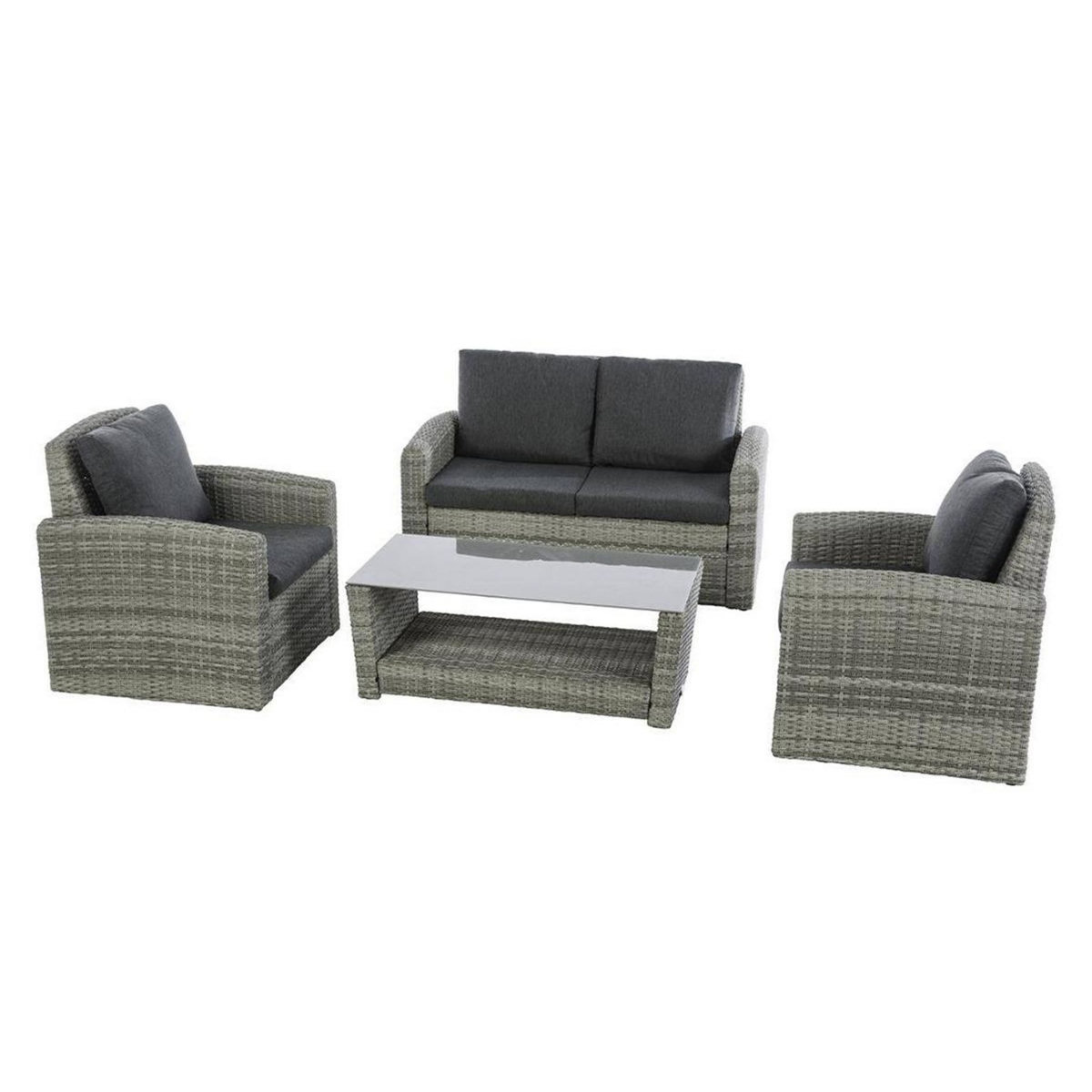 HESPERIDE Salon de jardin en résine tressée Polynésia Havane - 4 places - Hespéride