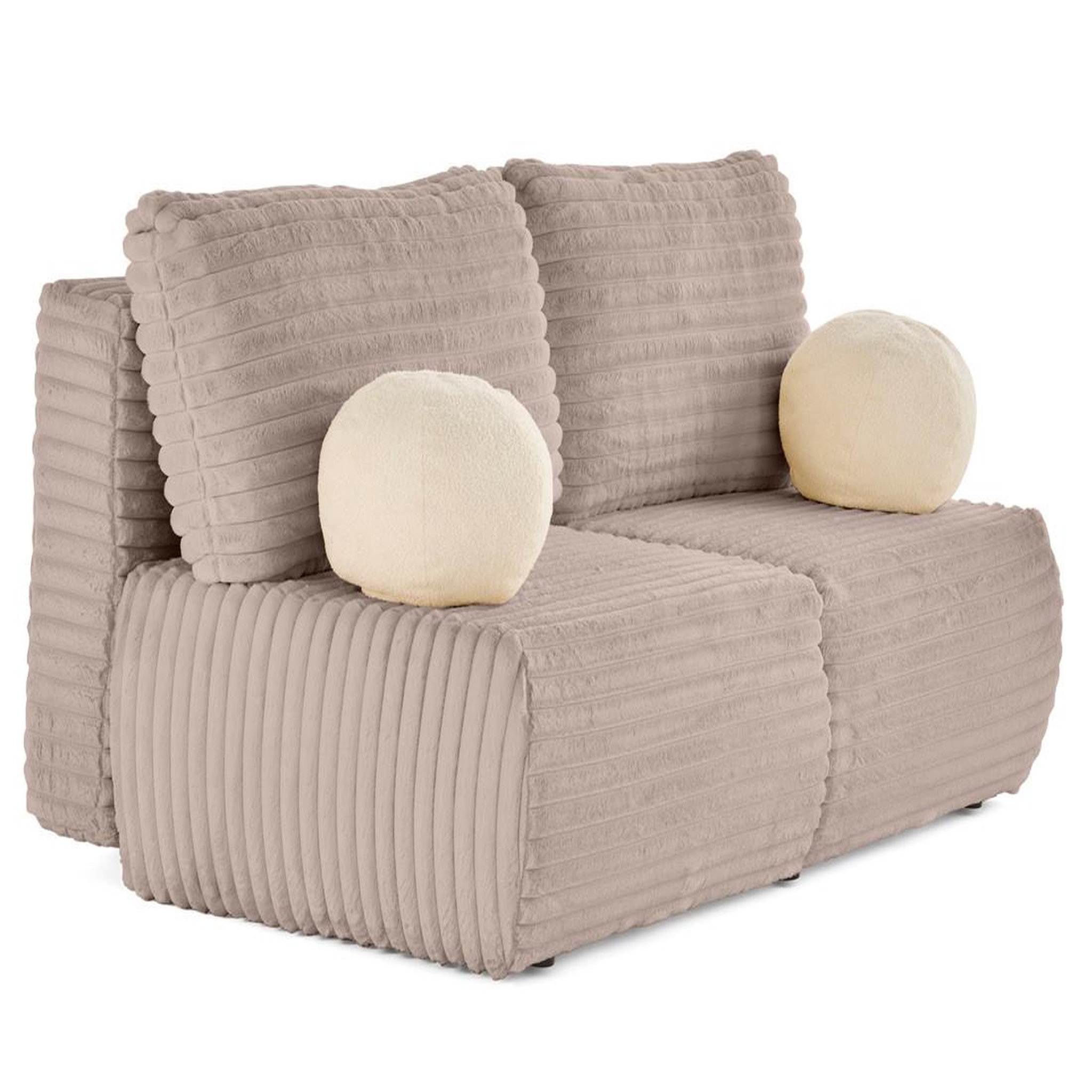 Voir la diapositive 5 : BEST MOBILIER Marvin - canapé 3 places convertible et coffre en fausse fourrure côtelée avec 2 coussins boule inclus