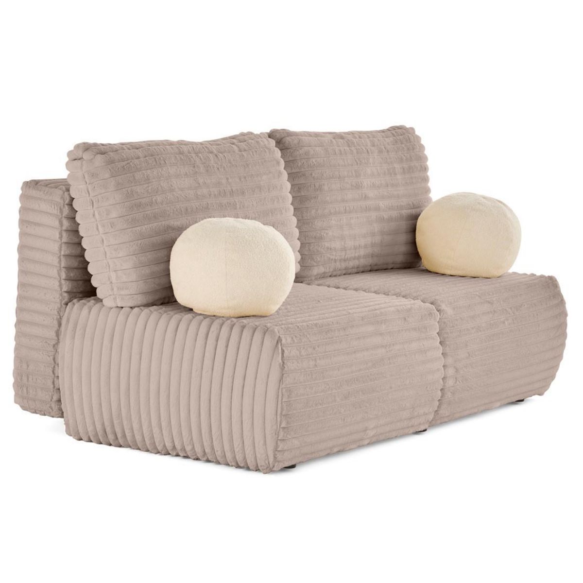 BEST MOBILIER Marvin - canapé 3 places convertible et coffre en fausse fourrure côtelée avec 2 coussins boule inclus