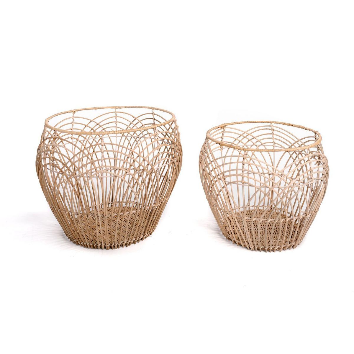 KB8 Set de 2 corbeilles tressés en rotin et métal - Beige