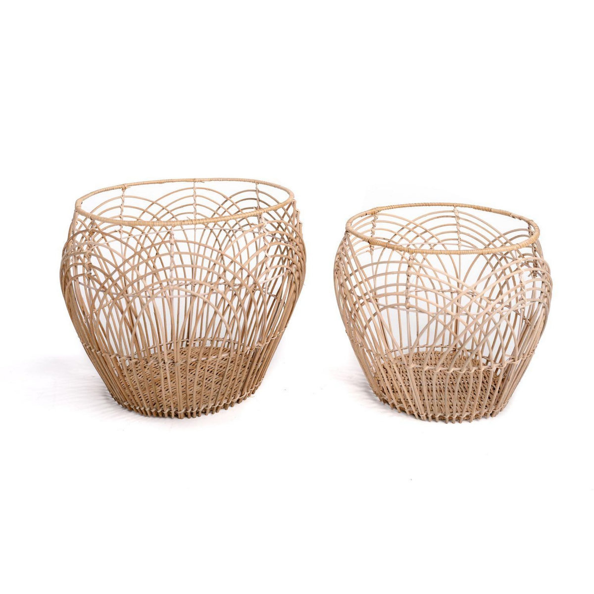 KB8 Set de 2 corbeilles tressés en rotin et métal - Beige