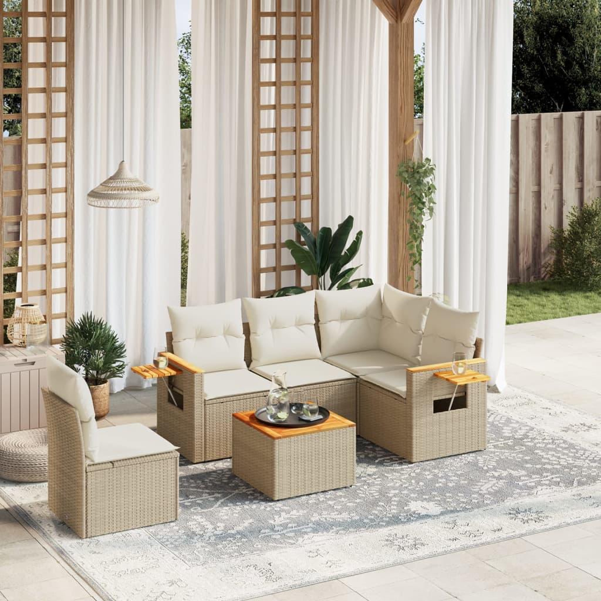 VIDAXL Salon de jardin avec coussins 6 pcs beige resine tressee
