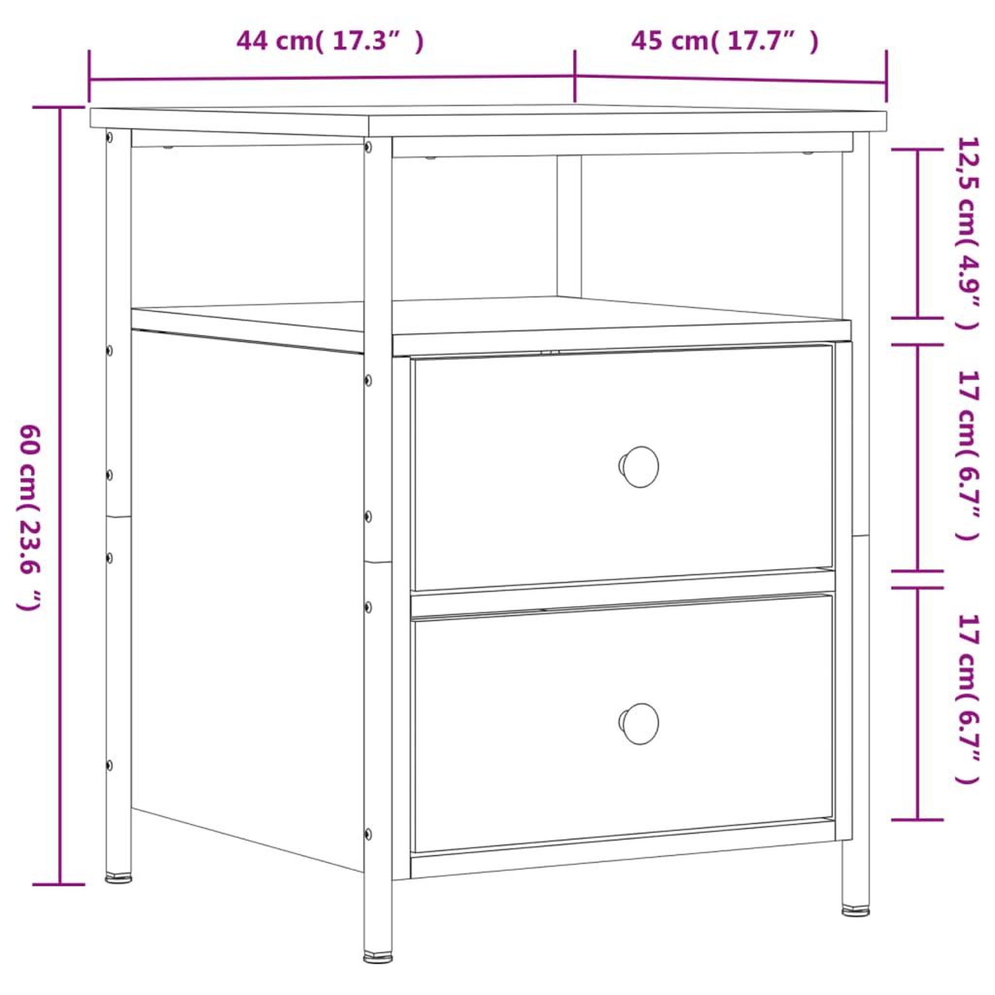 Voir la diapositive 6 : VIDAXL Tables de chevet 2 pcs sonoma gris 44x45x60cm bois d'ingenierie