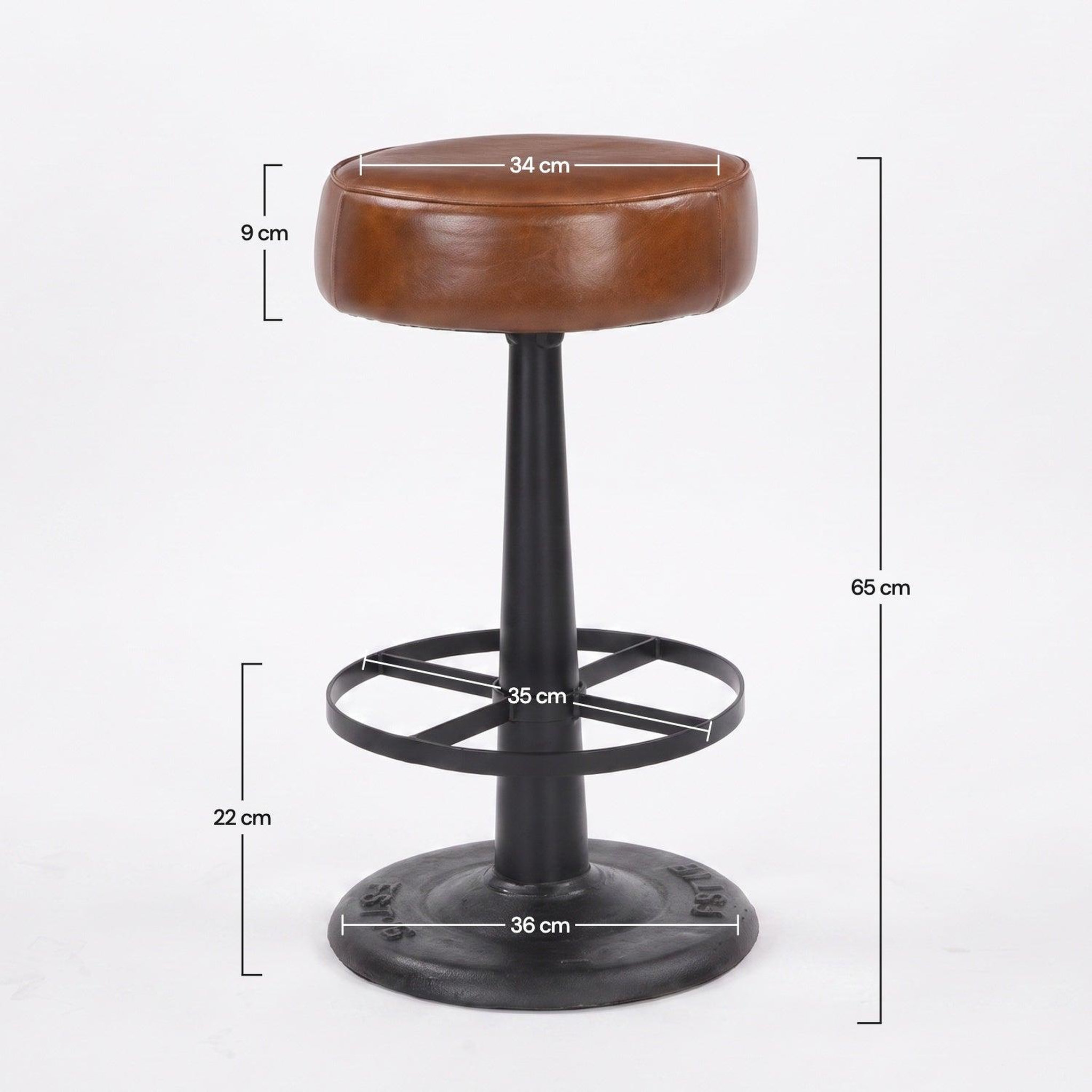 Voir la diapositive 4 : MAISON PAVANE Tabouret pour îlot central 65 cm en cuir de buffle marron-lucien