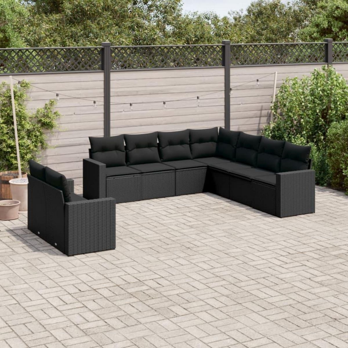VIDAXL Salon de jardin 9 pcs avec coussins noir resine tressee