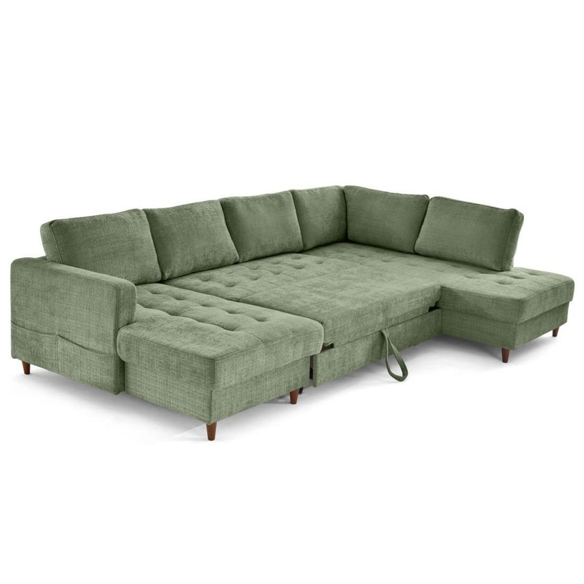 LISA DESIGN Anna - canapé panoramique d'angle droit 7 places convertible avec coffre en velours texturé