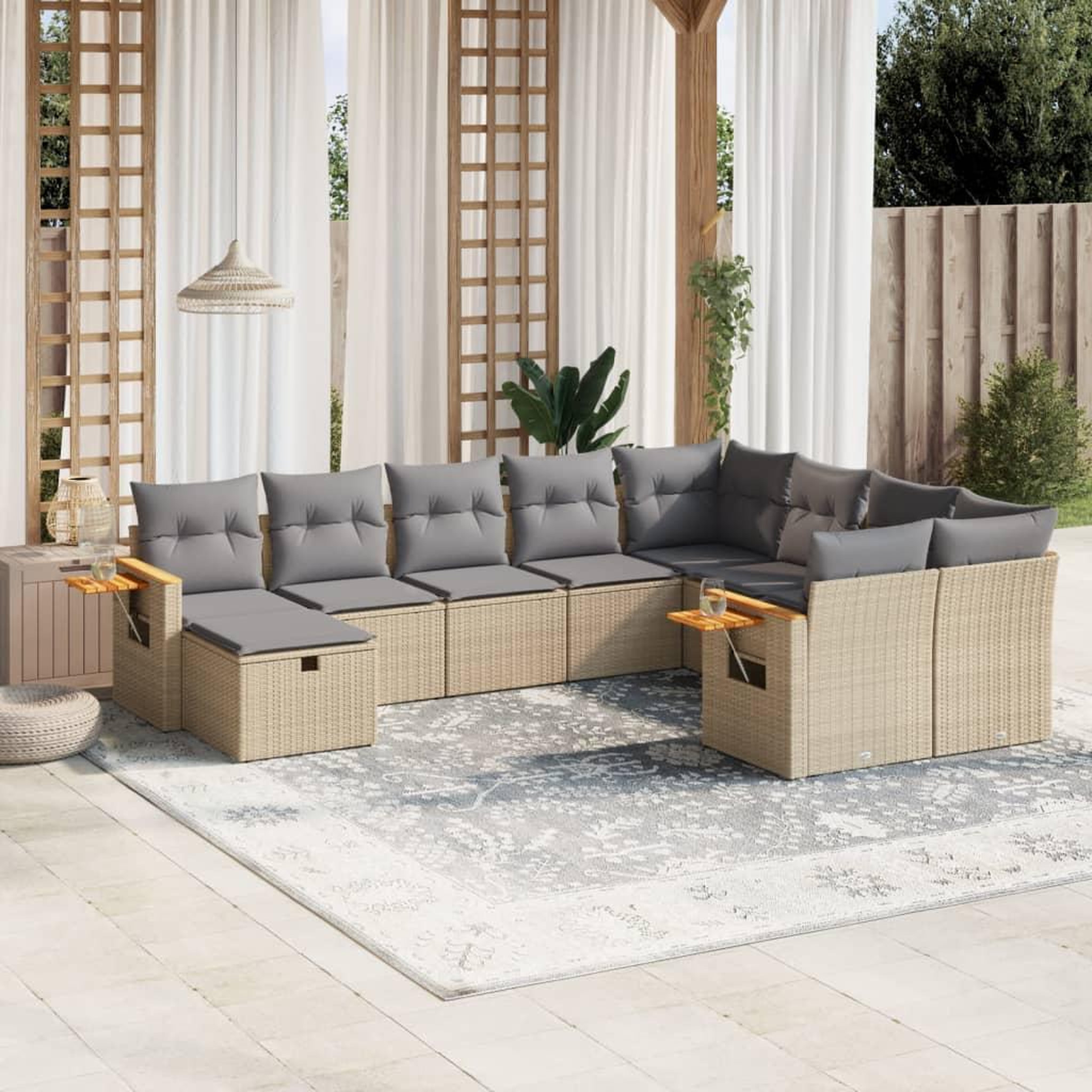 VIDAXL Salon de jardin avec coussins 10 pcs beige resine tressee