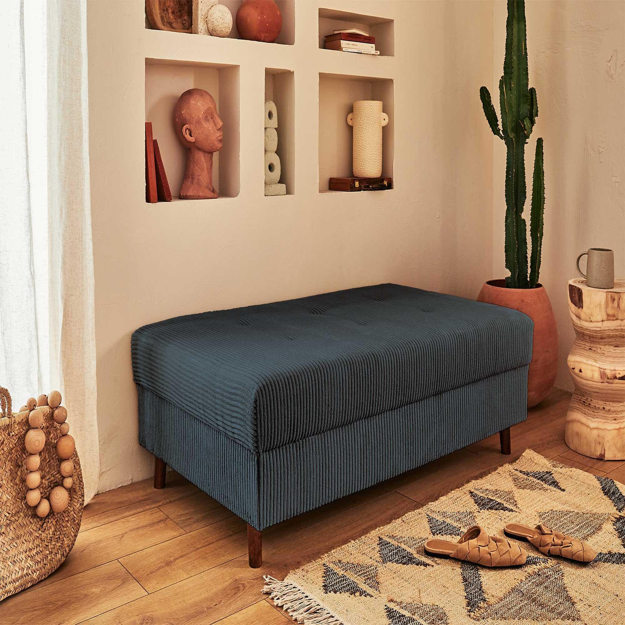 Voir la diapositive 4 : LISA DESIGN Rune - canapé d'angle droit - 4 places - avec pouf d'appoint - en velours côtelé