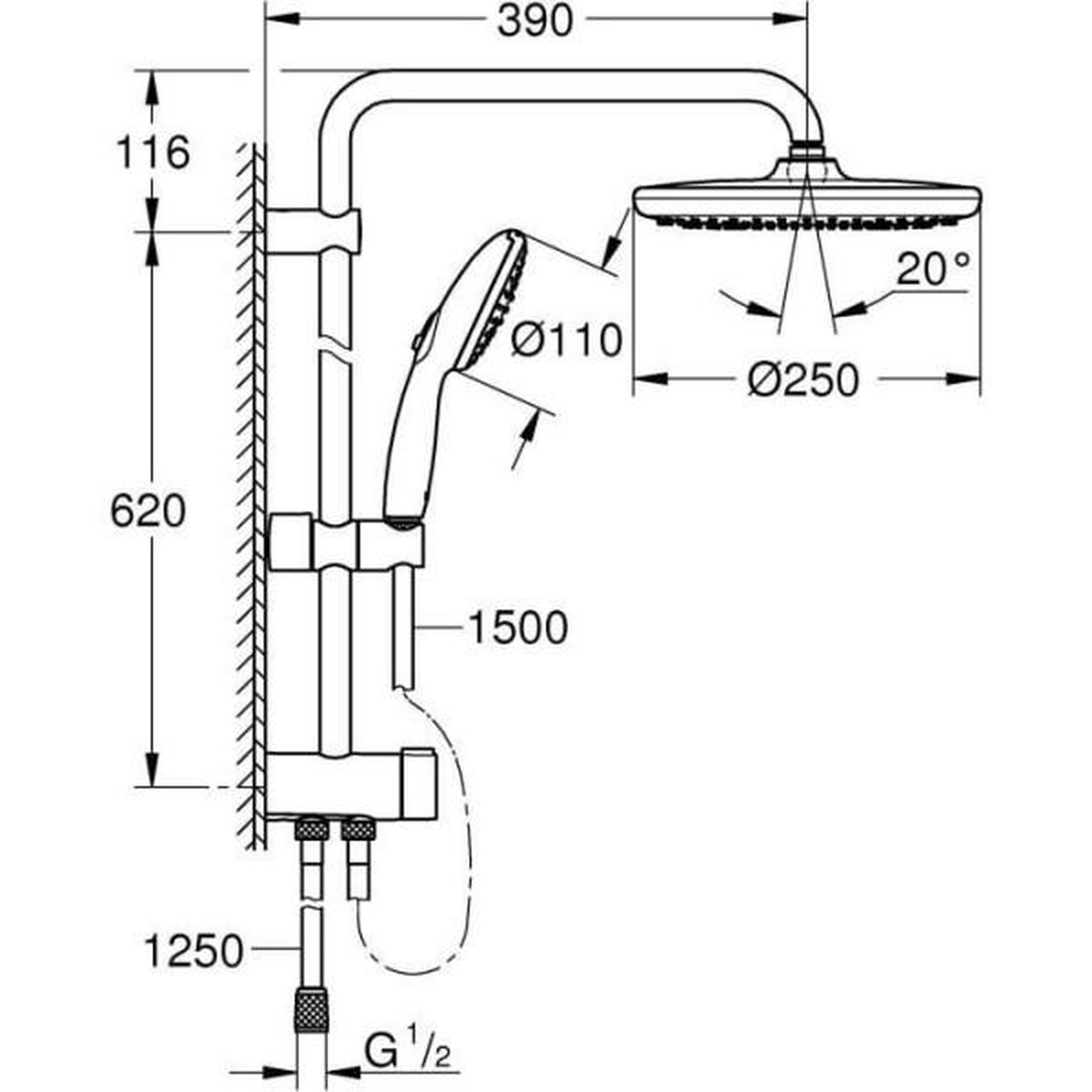 Voir la diapositive 3 : Grohe Colonne de douche avec inverseur manuel - economie d'eau - grohe vitalio start system 250 - chromé - 26680001