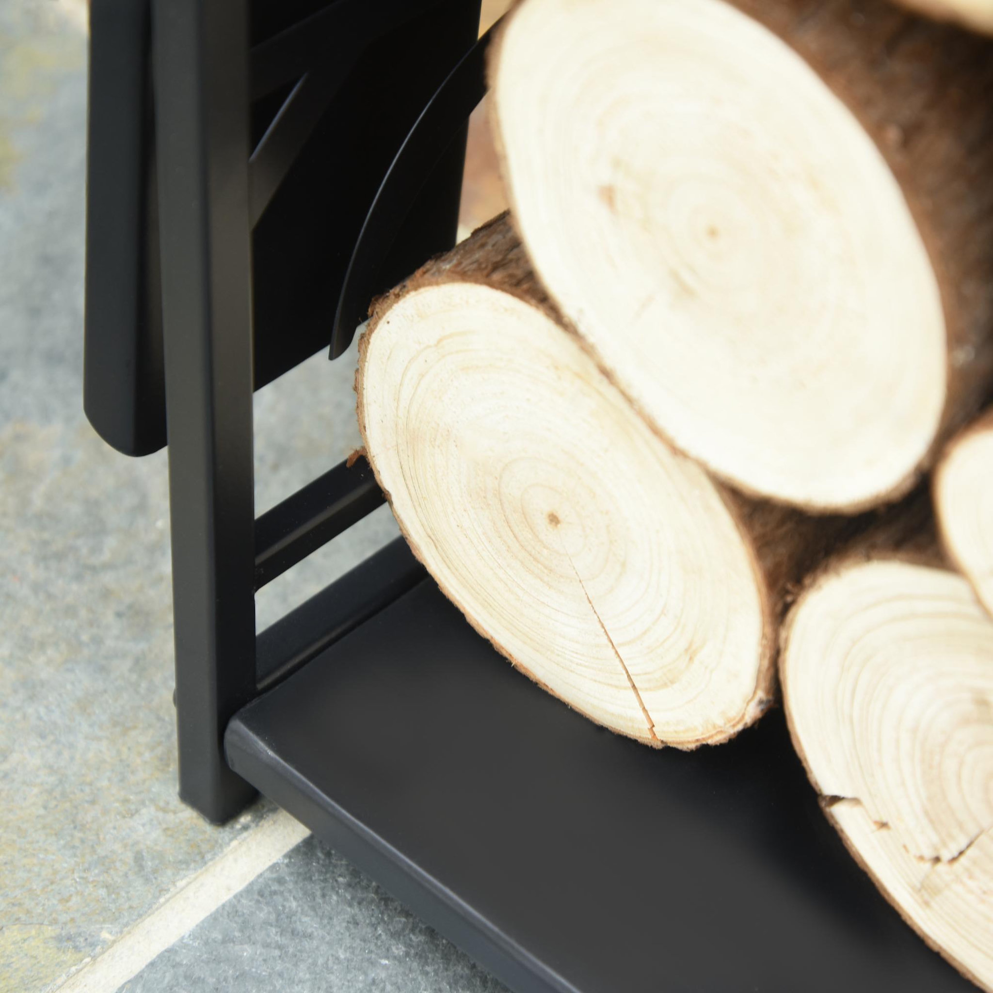 Voir la diapositive 5 : HOMCOM Serviteur de cheminée arbre - porte bûches - range bûches multi accessoires étagère 46L x 29l x 70H cm acier noir