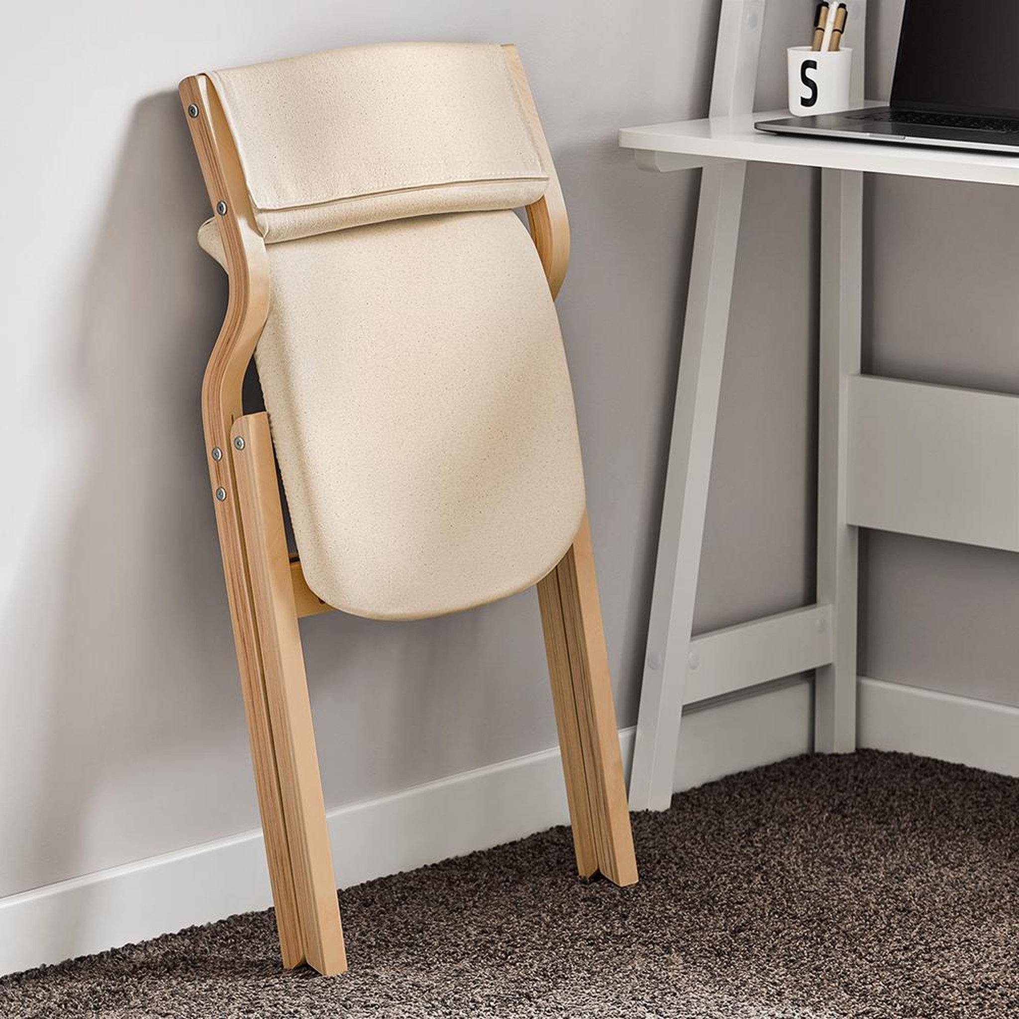 Voir la diapositive 2 : SOBUY Chaise Pliante Design Blanc 48x42x80cm FST40-WX2