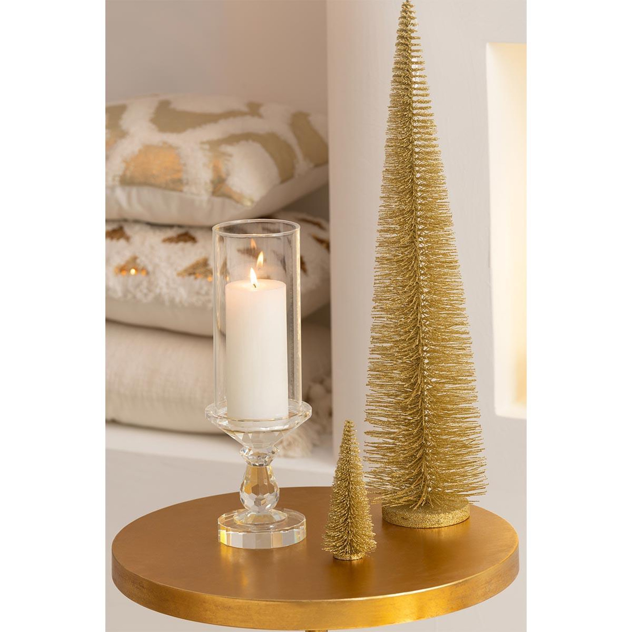 Voir la diapositive 4 : J-LINE Sapin de noël déco pailleté  josh  61cm doré clair
