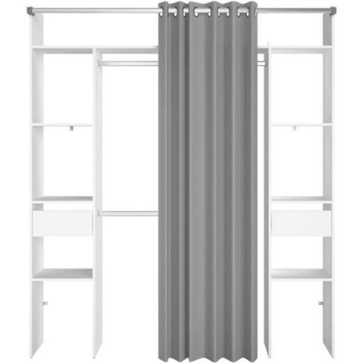 MARKET24 Kit dressing ARTIC EKIPA - Décor mélaminé blanc - 2 penderies + 2 tiroirs - L176 x P48 x H202 cm -Fabriqué en France