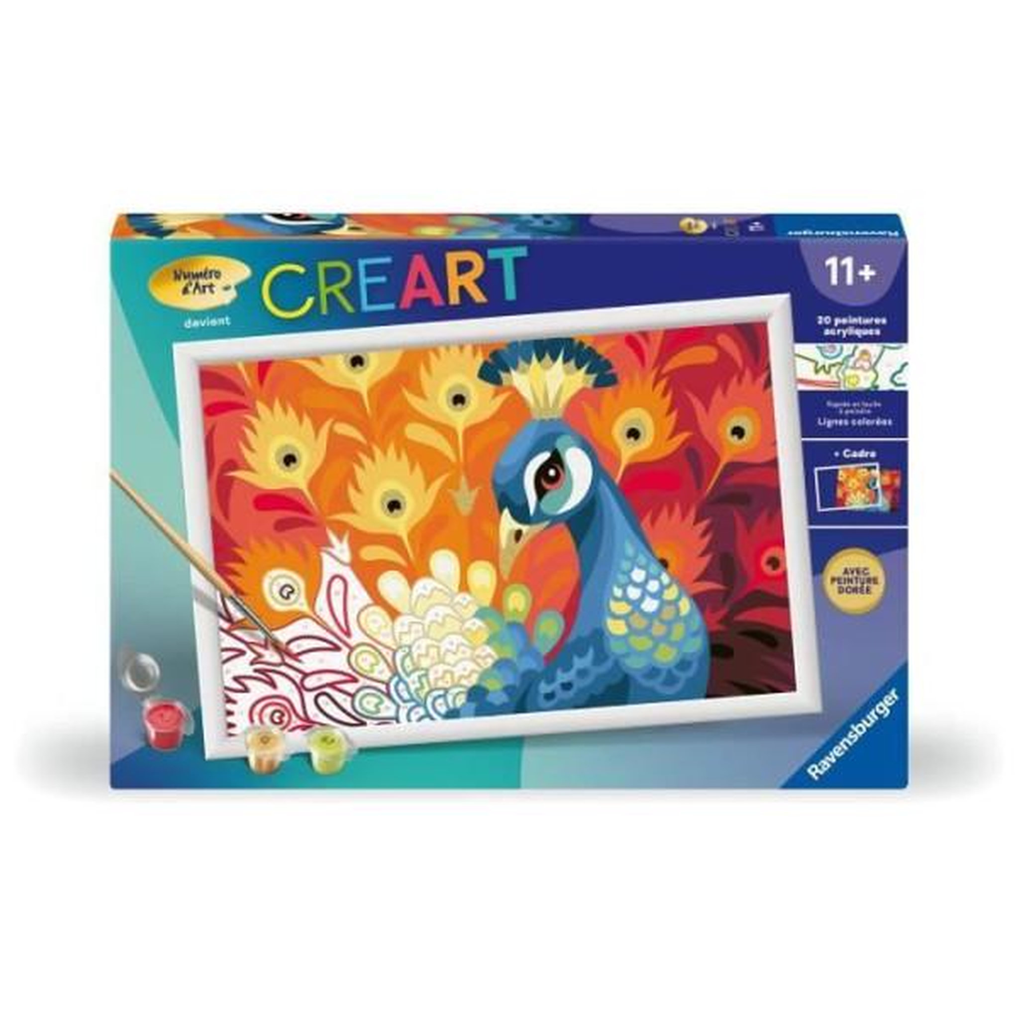 RAVENSBURGER Creart kids 31x21cm paon, kit de peinture par numéros numéro d'art, des 9 ans, 25907, ravensburger