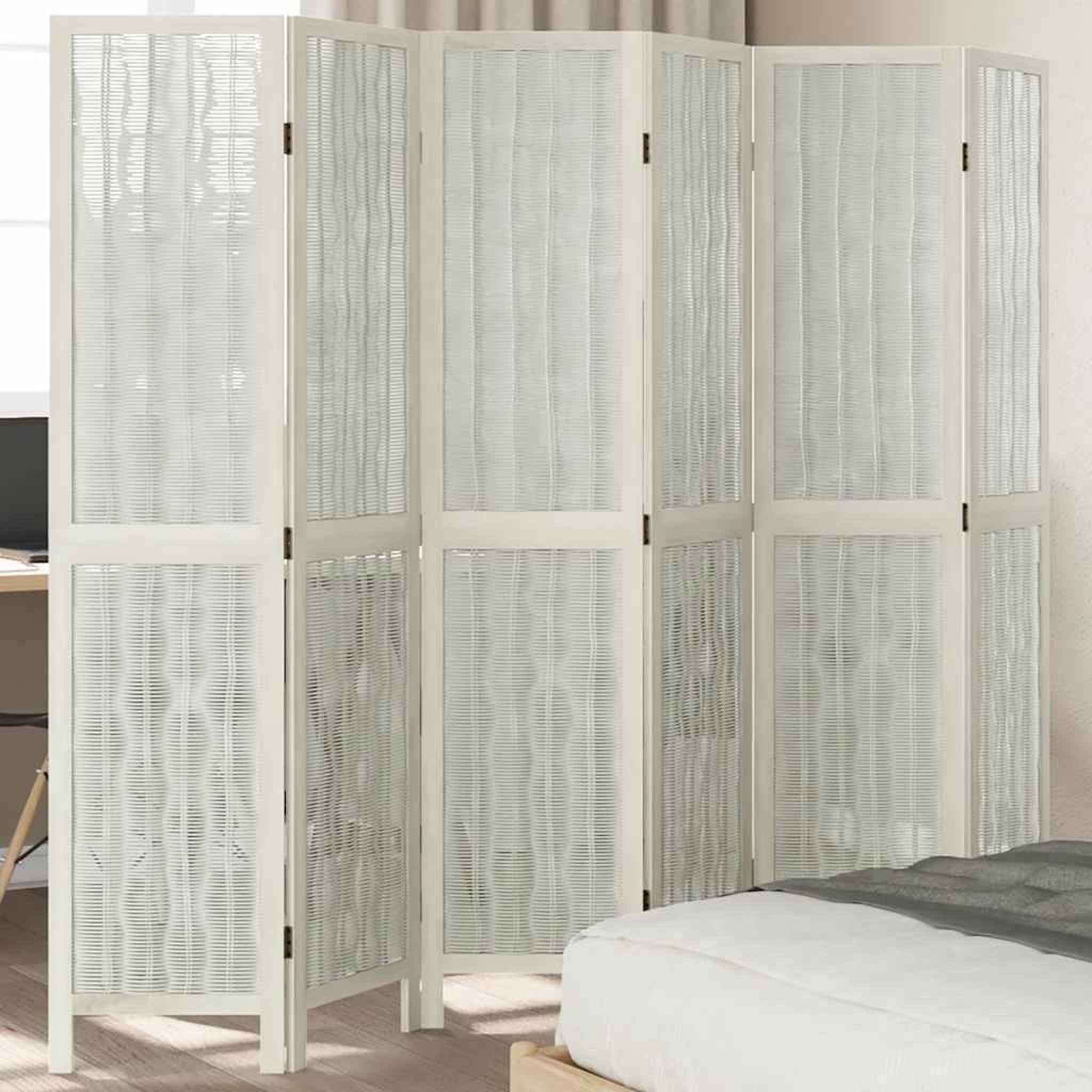 VIDAXL Cloison de separation 6 panneaux blanc bois de paulownia massif