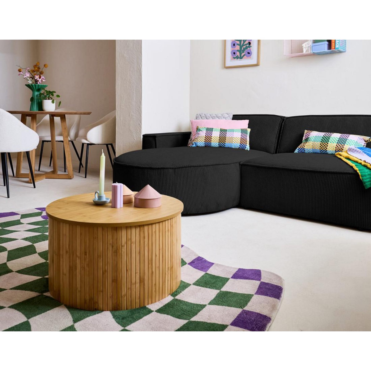 LISA DESIGN Spiaggia - canapé d'angle gauche - forme arrondie - 4 places - en velours côtelé