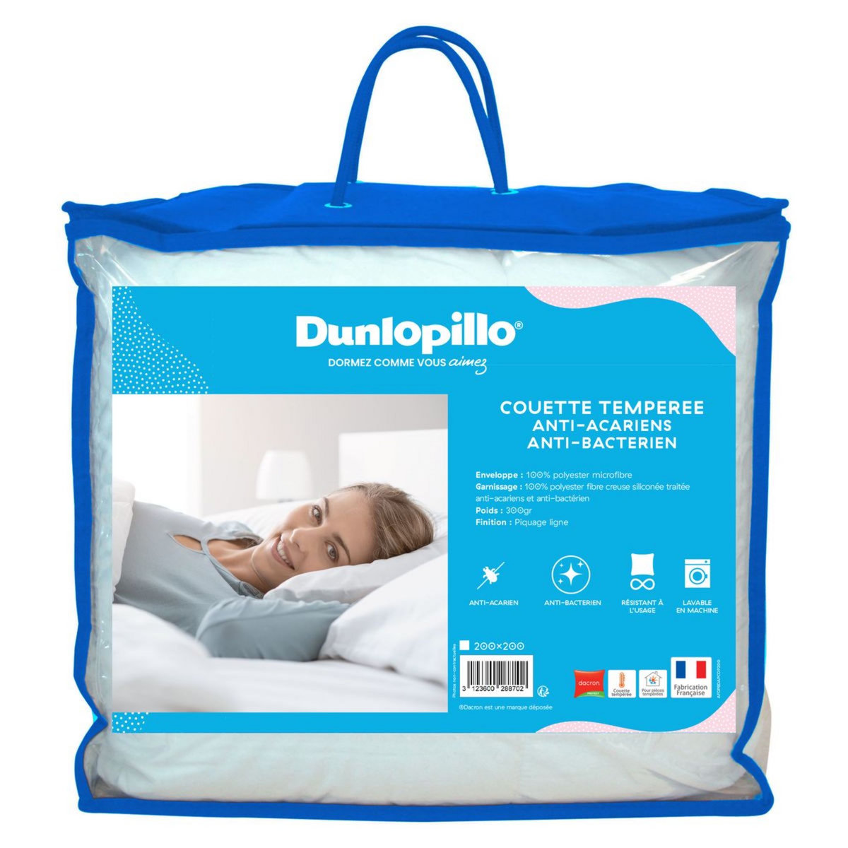 DUNLOPILLO Couette tempérée en microfibre anti acariens  anti bactériens 300 g/m²