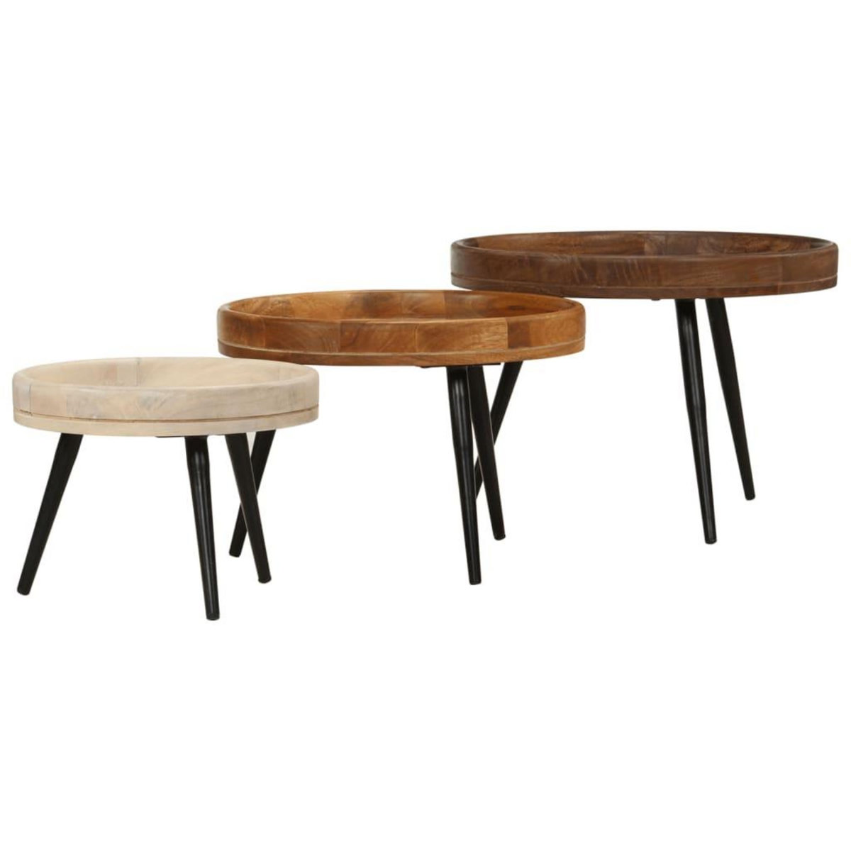 VIDAXL Tables basses rondes 3 pcs bois de manguier massif