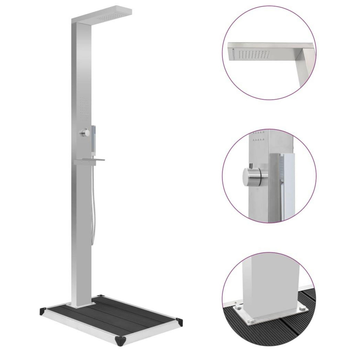 VIDAXL Douche d'exterieur avec receveur de douche WPC Acier inoxydable