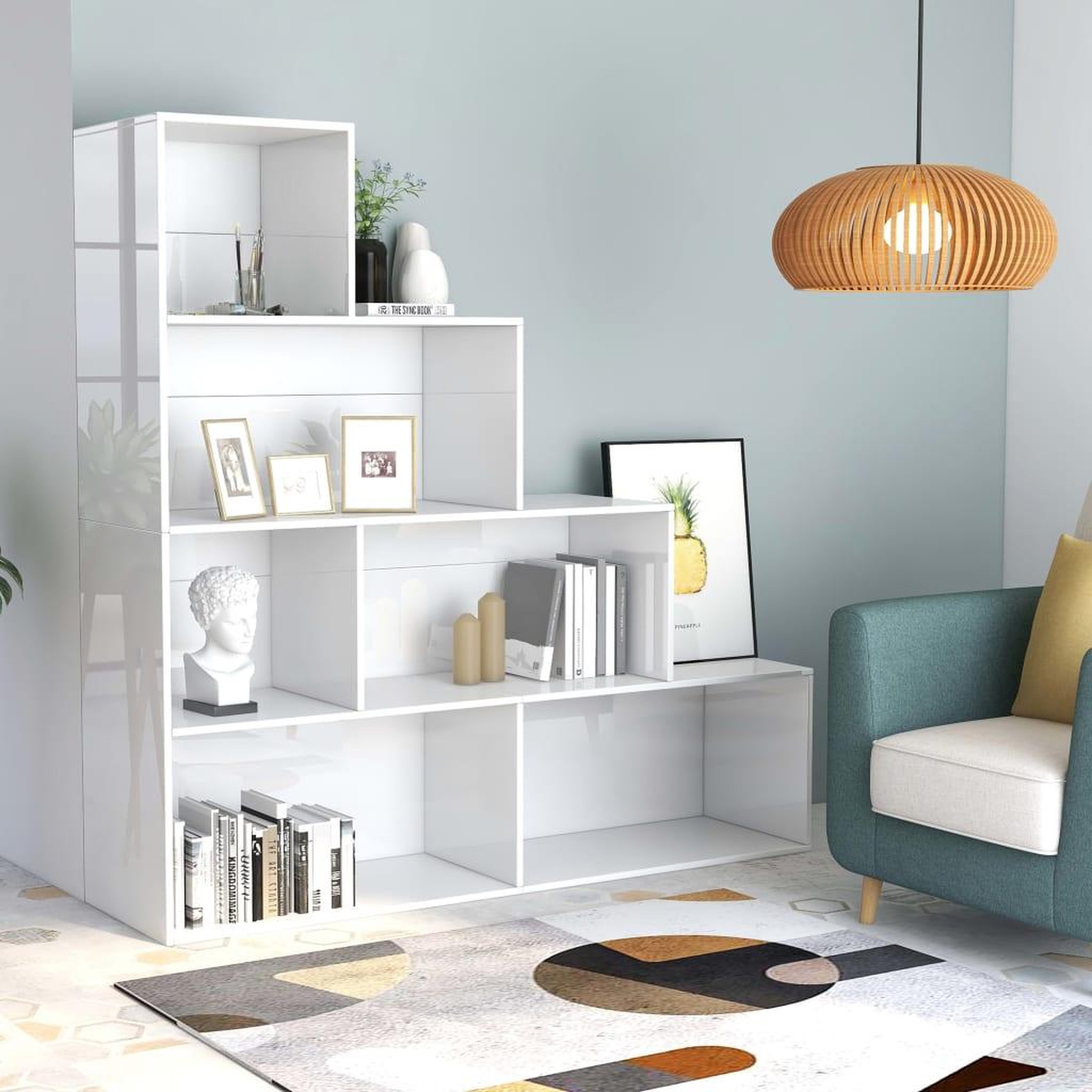 Voir la diapositive 1 : VIDAXL Bibliotheque/Separateur de piece Blanc brillant Bois ingenierie