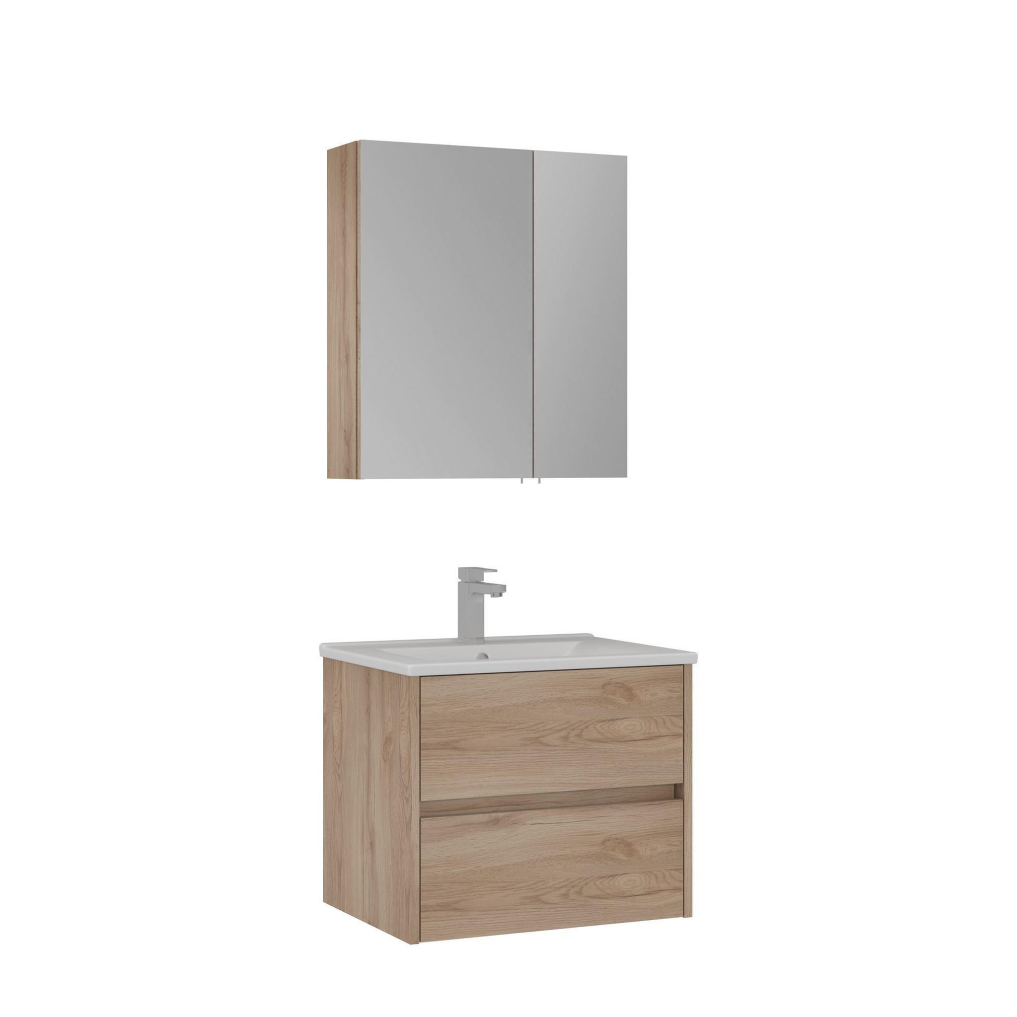 Habitat et Jardin Meuble avec simple vasque et miroir  Side 65 v2  - 65 x 45 x 52 cm - Oak