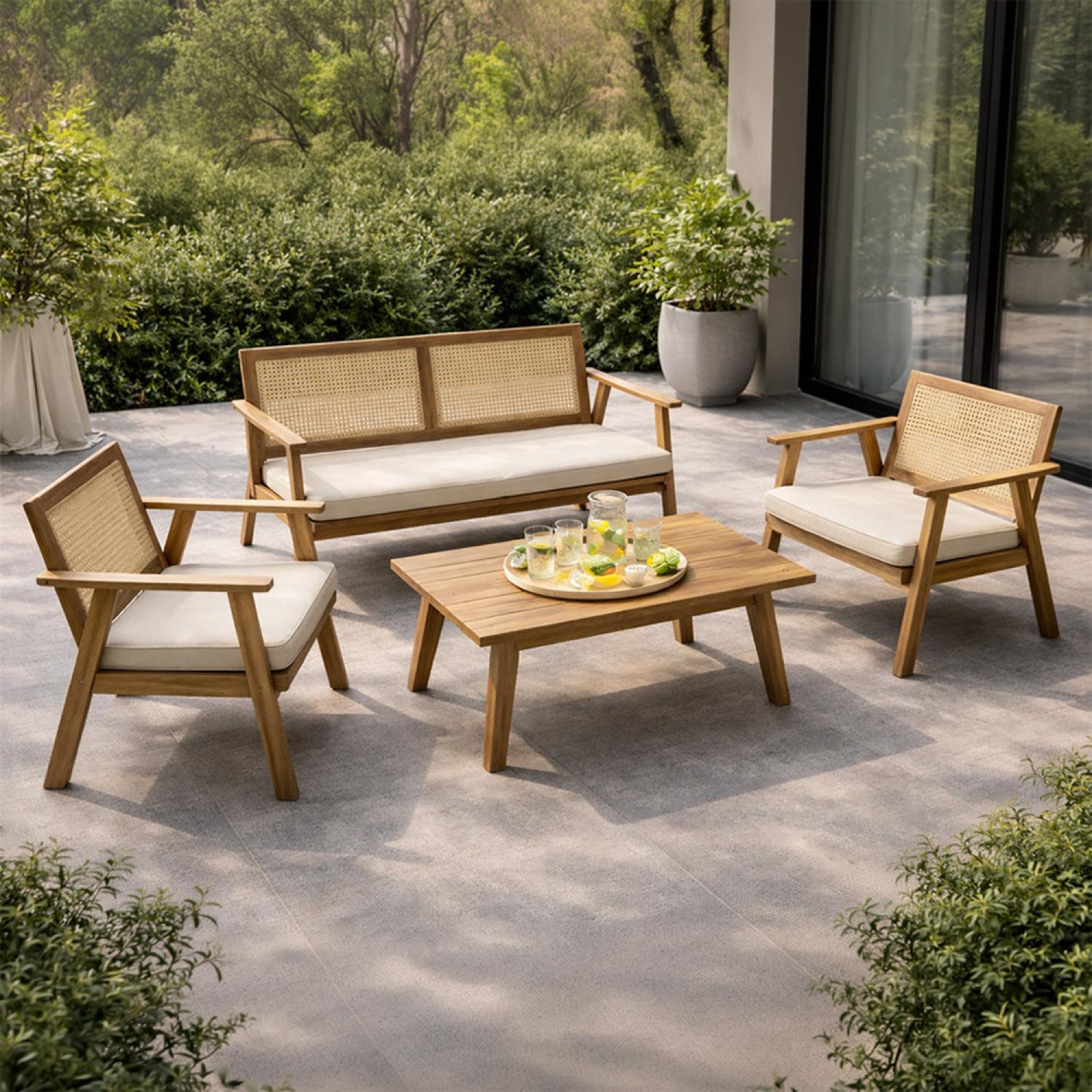 Voir la diapositive 4 : CONCEPT USINE Salon de jardin 4 places en acacia et cannage hanoi