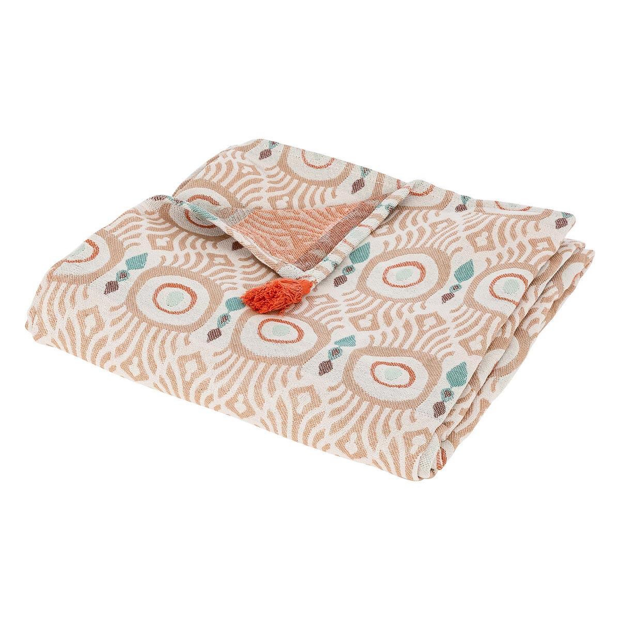 Voir la diapositive 2 : ATMOSPHERA Jeté de lit jacquard  ikat  130x170cm multicolore
