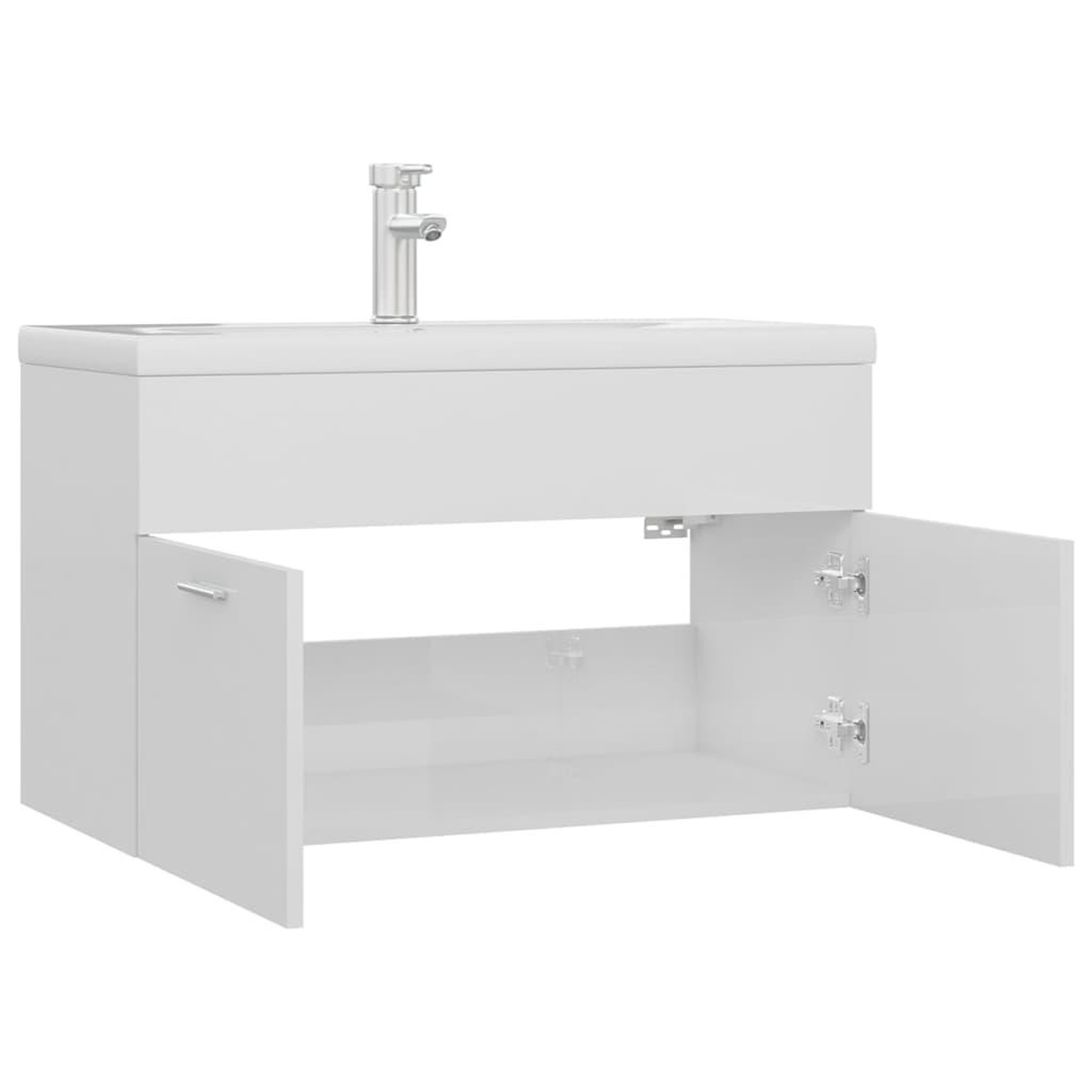 Voir la diapositive 5 : VIDAXL Armoire d'evier avec lavabo integre Blanc brillant Agglomere