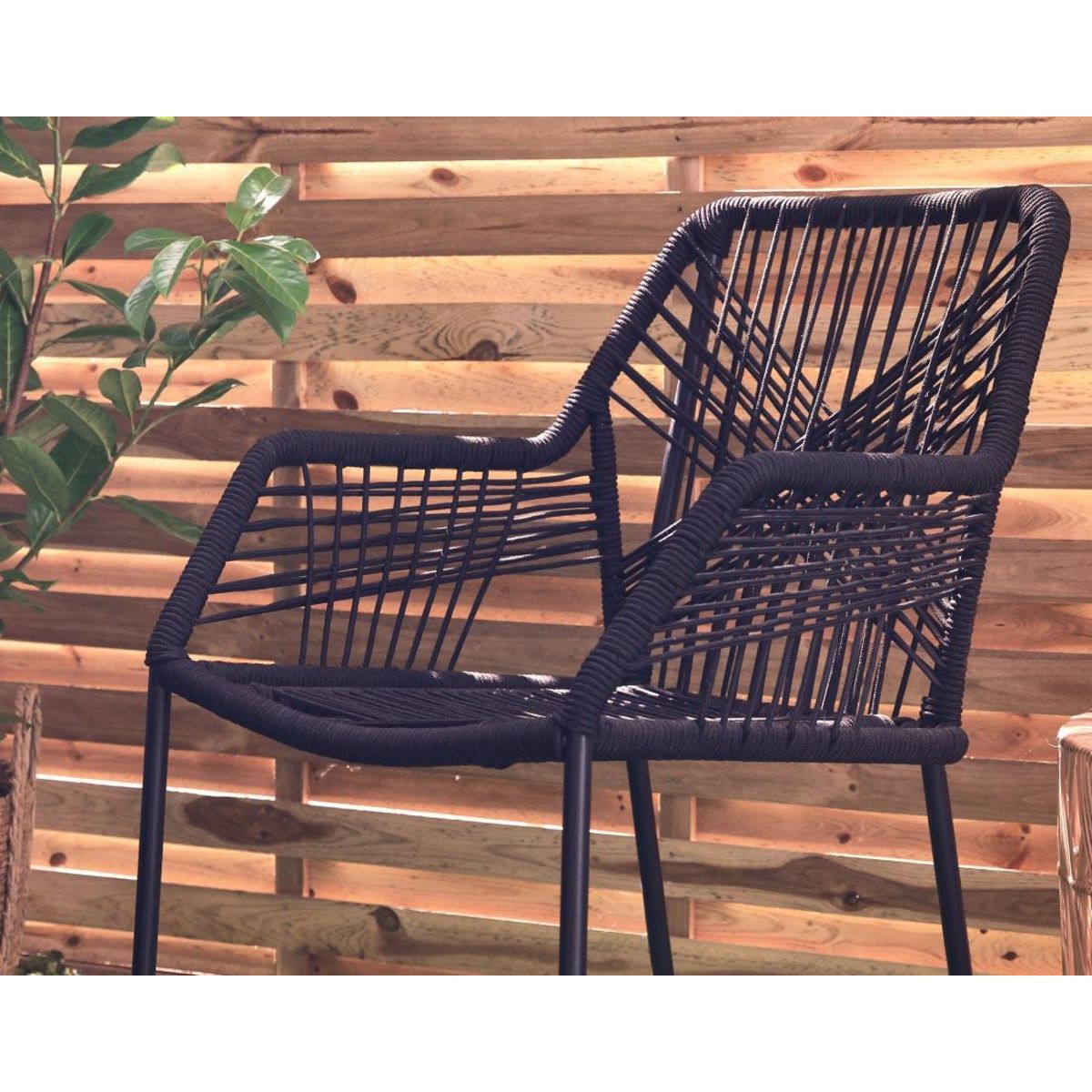 BEST MOBILIER Zambra - salon bas de jardin 2 places + table mosaïque - en corde et métal - noir