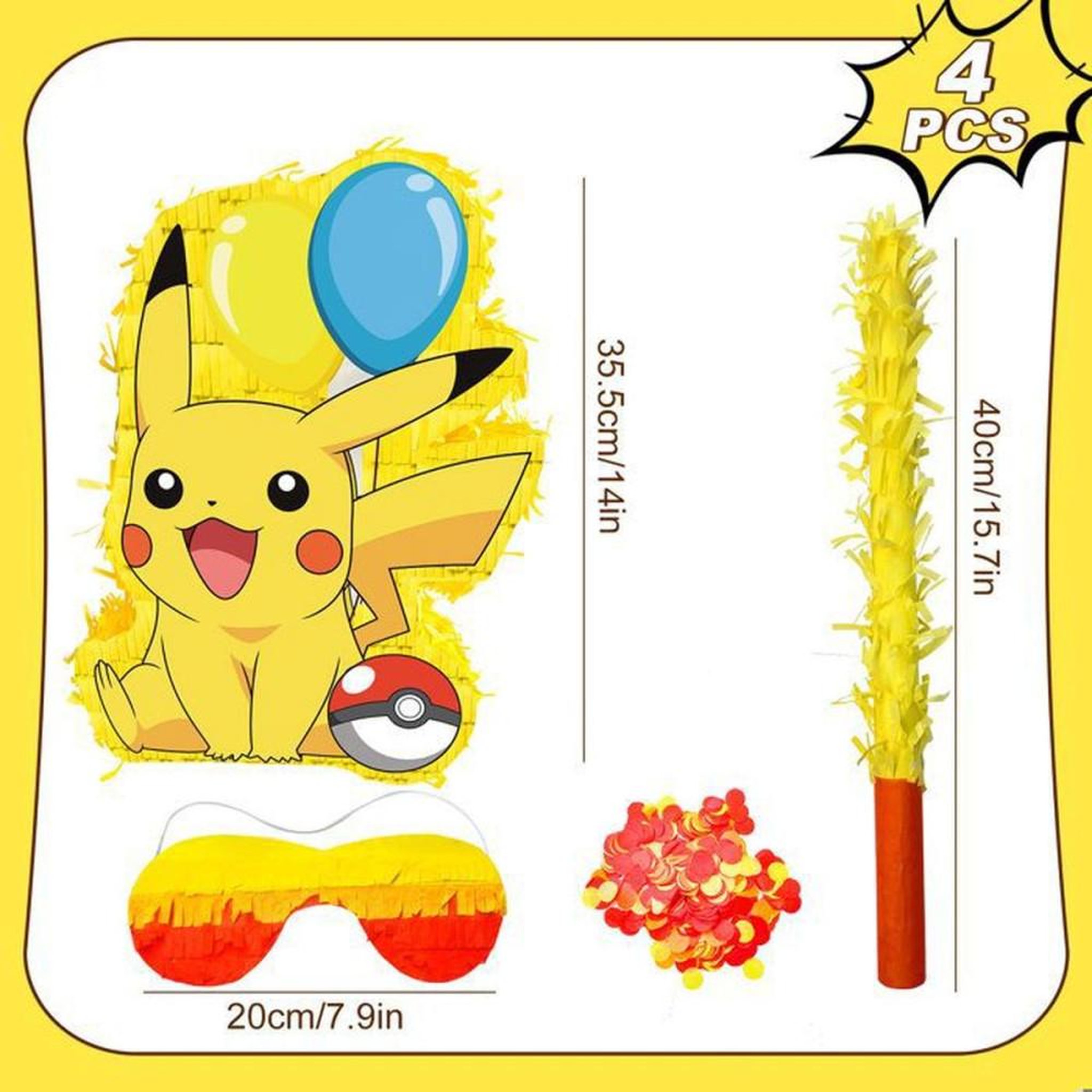 Voir la diapositive 2 : Décoration anniversaire Pokémon piñata multicolore à l'effigie de Pikachu, forme boîte, lot de 4 pièces