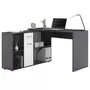 IDIMEX Bureau d'angle CARMEN table avec meuble de rangement intégré et modulable 4 étagères 1 porte et 1 tiroir, béton foncé/blanc