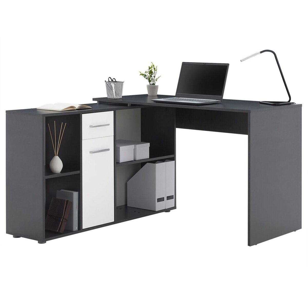IDIMEX Bureau d'angle CARMEN table avec meuble de rangement